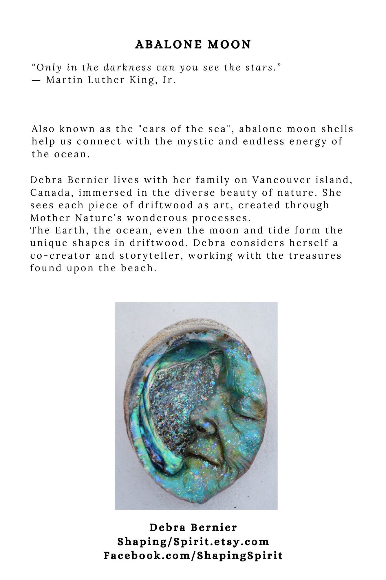 FREE SHIPPING - Art Card, Abalone Moon, by Debra Bernier, Shaping Spirit