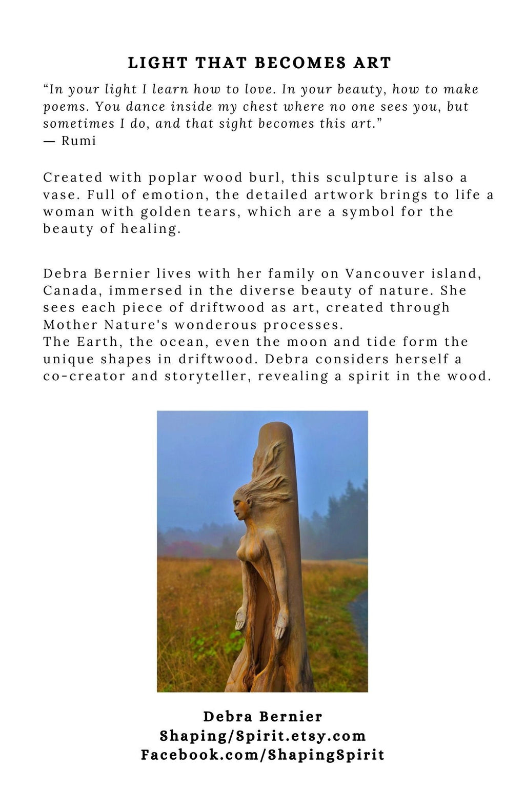 FREE SHIPPING - Art Card, Light That Becomes Art, by Debra Bernier, Shaping Spirit