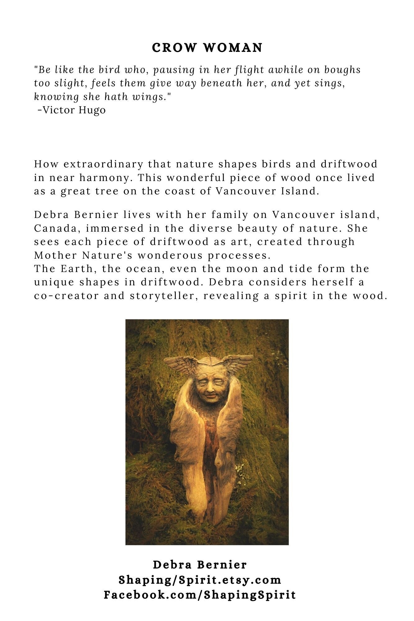 FREE SHIPPING - Art Card, Crow Woman, by Debra Bernier, Shaping Spirit