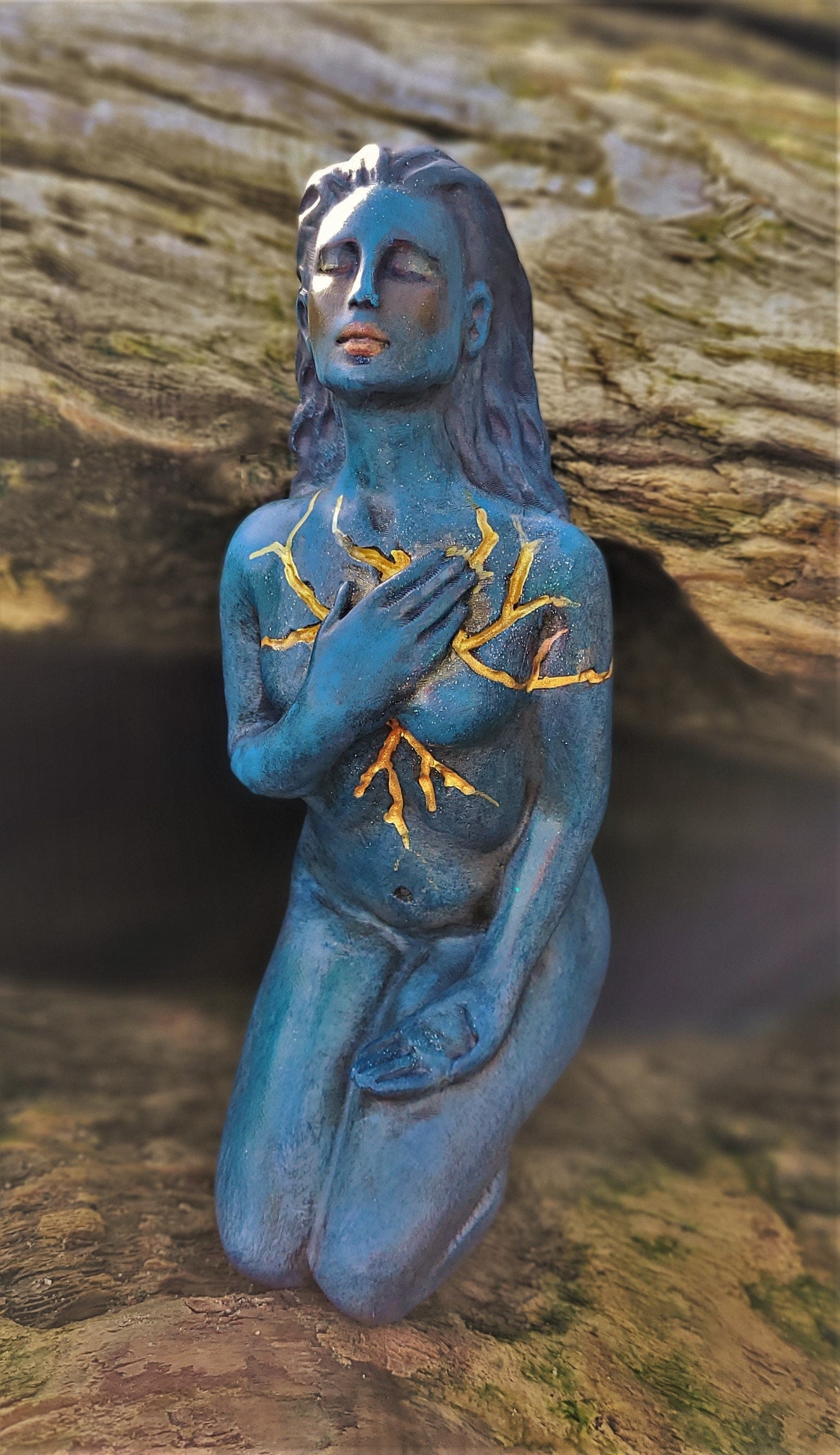 Self Love, Healing Gift, Blue and Gold, Sculpture by Debra Bernier, Shaping Spirit