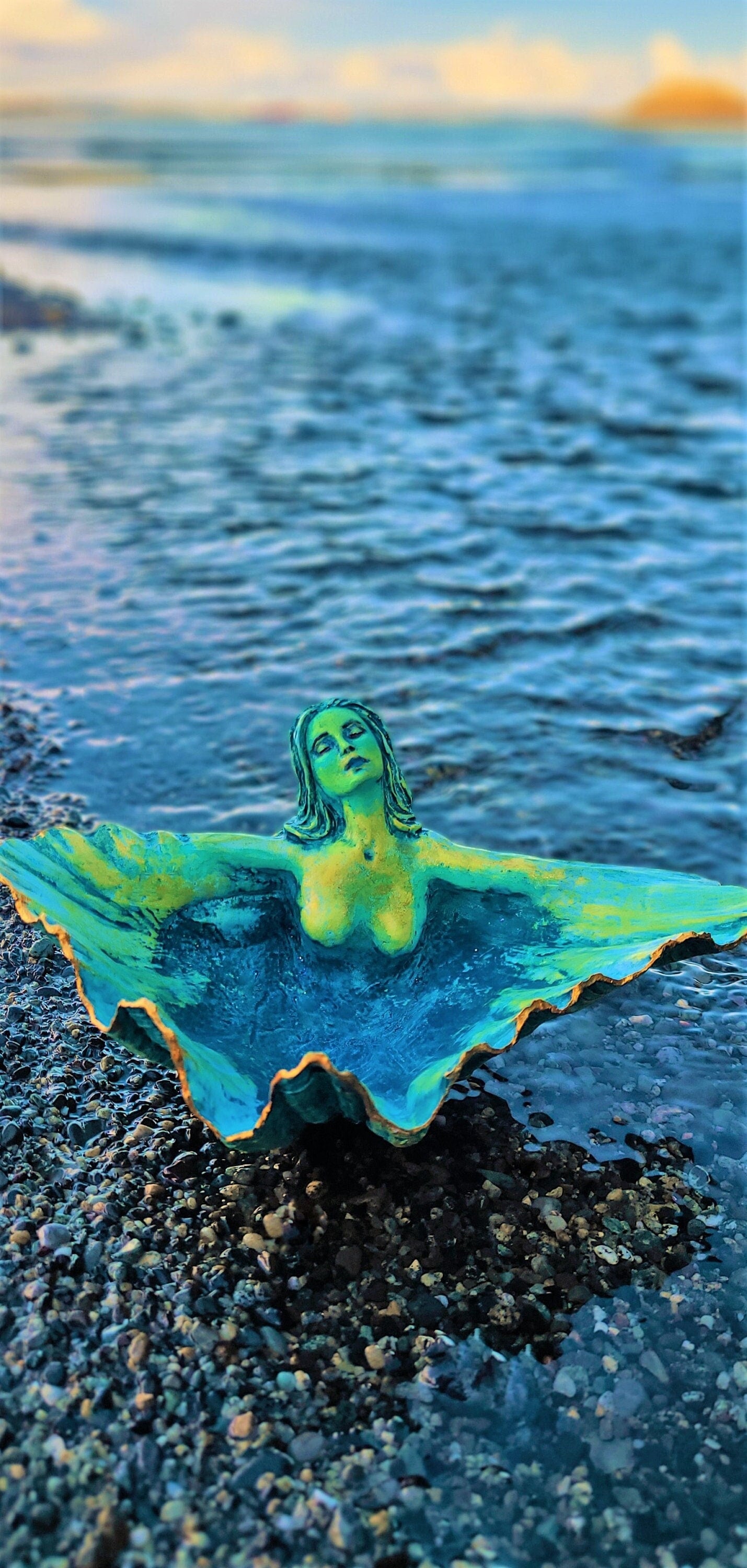 Ocean Treasure Bowl, Clam Shell Goddess, Altar Bowl Sculpture by Shaping Spirit, Debra Bernier
