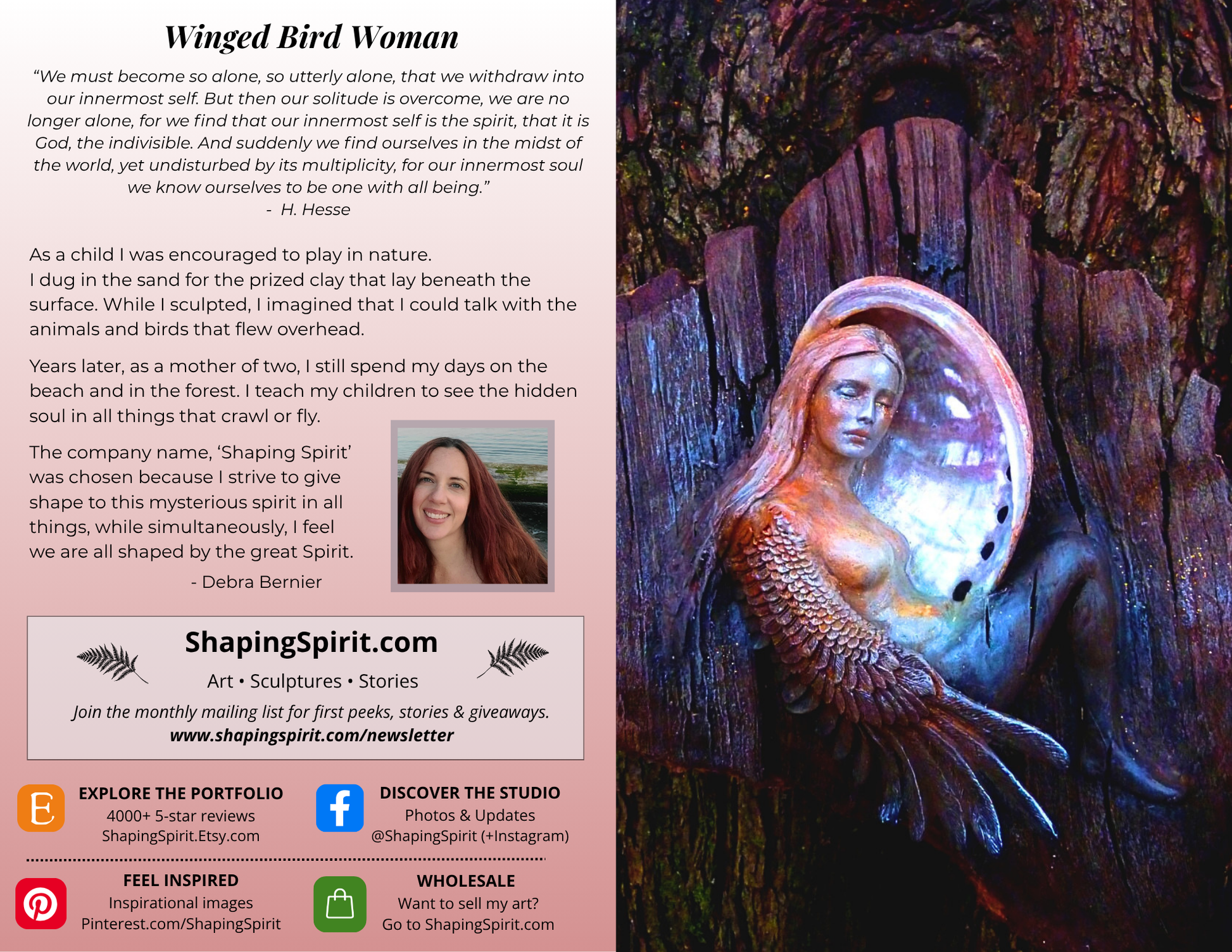 Winged Bird Woman - Nature Art Card - Spiritual Greeting Card