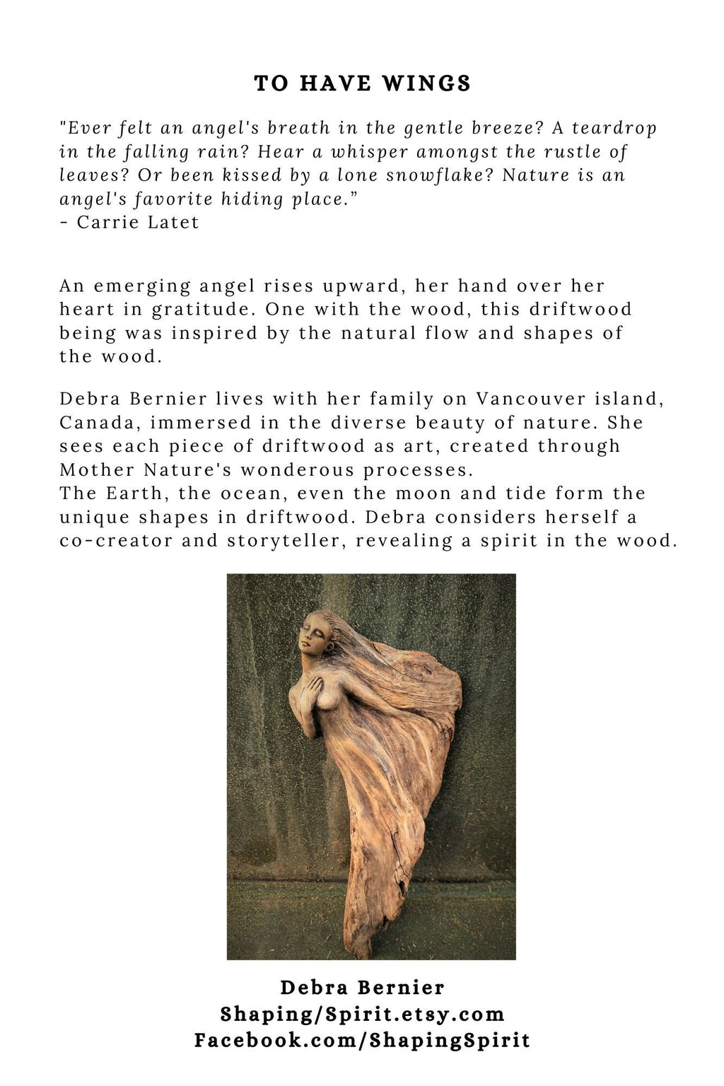 FREE SHIPPING - Art Card, To Have Wings, by Debra Bernier, Shaping Spirit