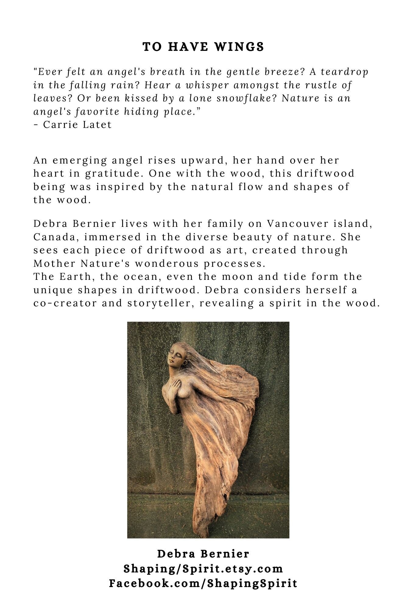 FREE SHIPPING - Art Card, To Have Wings, by Debra Bernier, Shaping Spirit