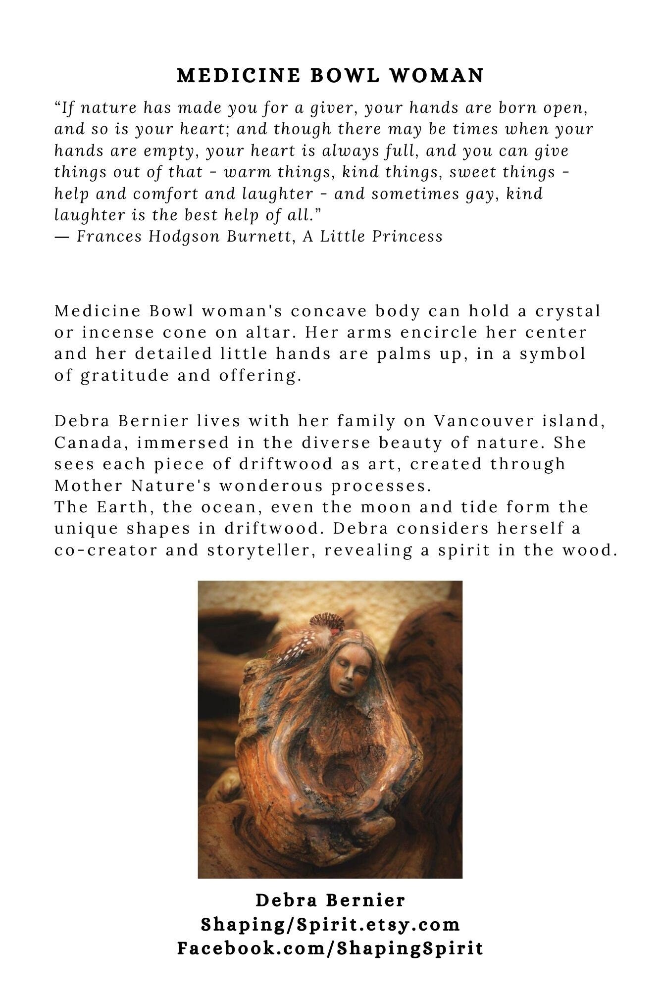 FREE SHIPPING - Art Card, Medicine Bowl Woman, by Debra Bernier, Shaping Spirit