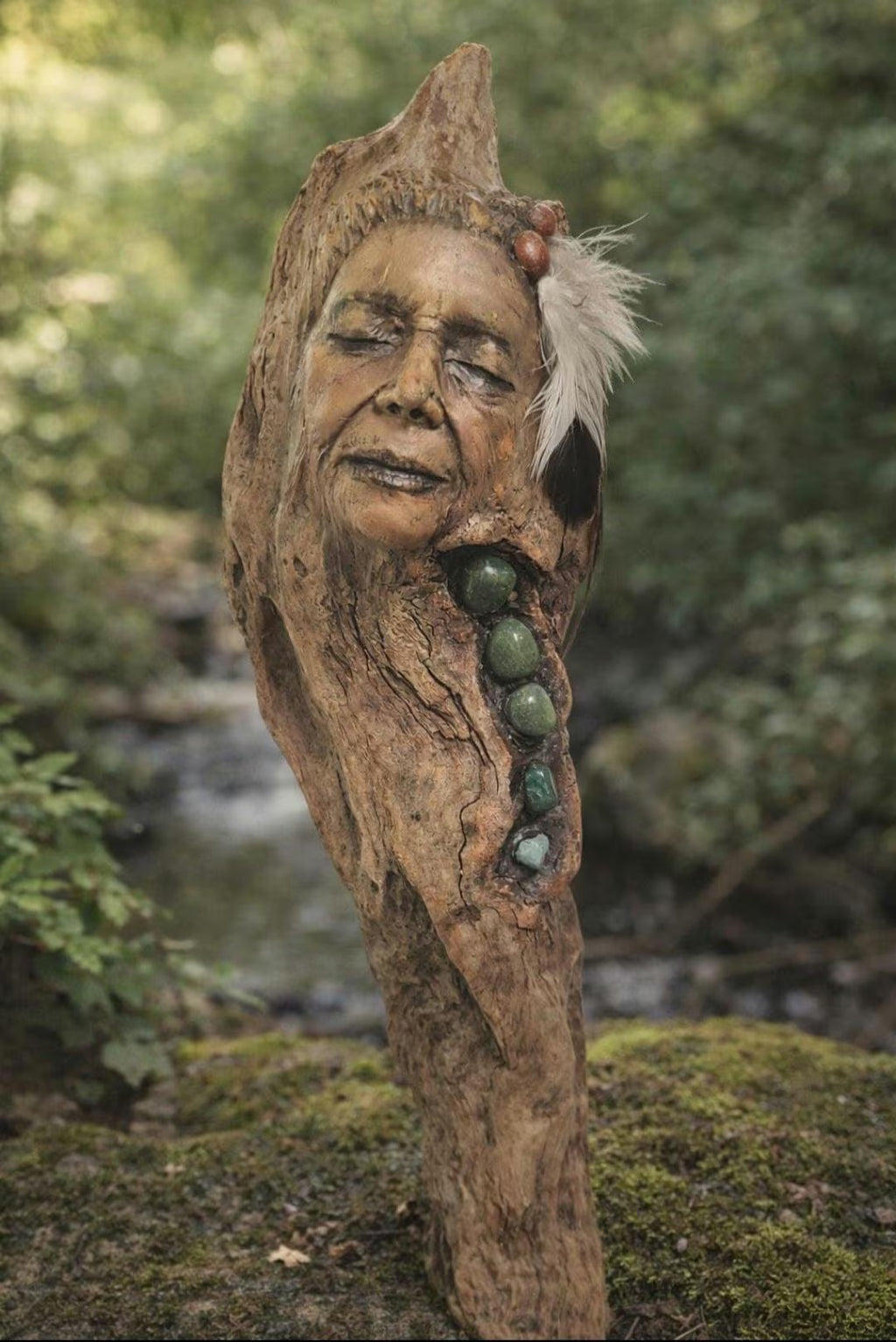 The Jade Keeper | Driftwood Sculpture with Turquoise & Jade