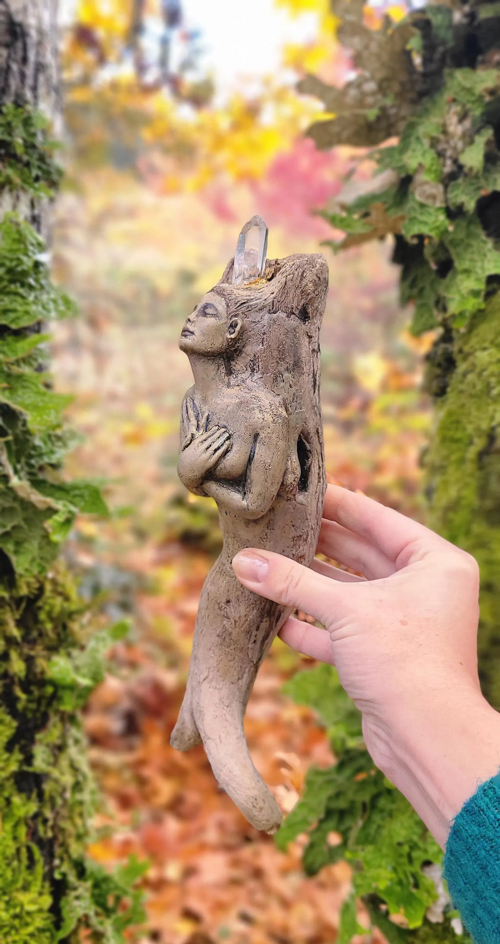 The Memory & Magic of Mermaids, Wooden Mermaid artwork, sculpture by Debra Bernier