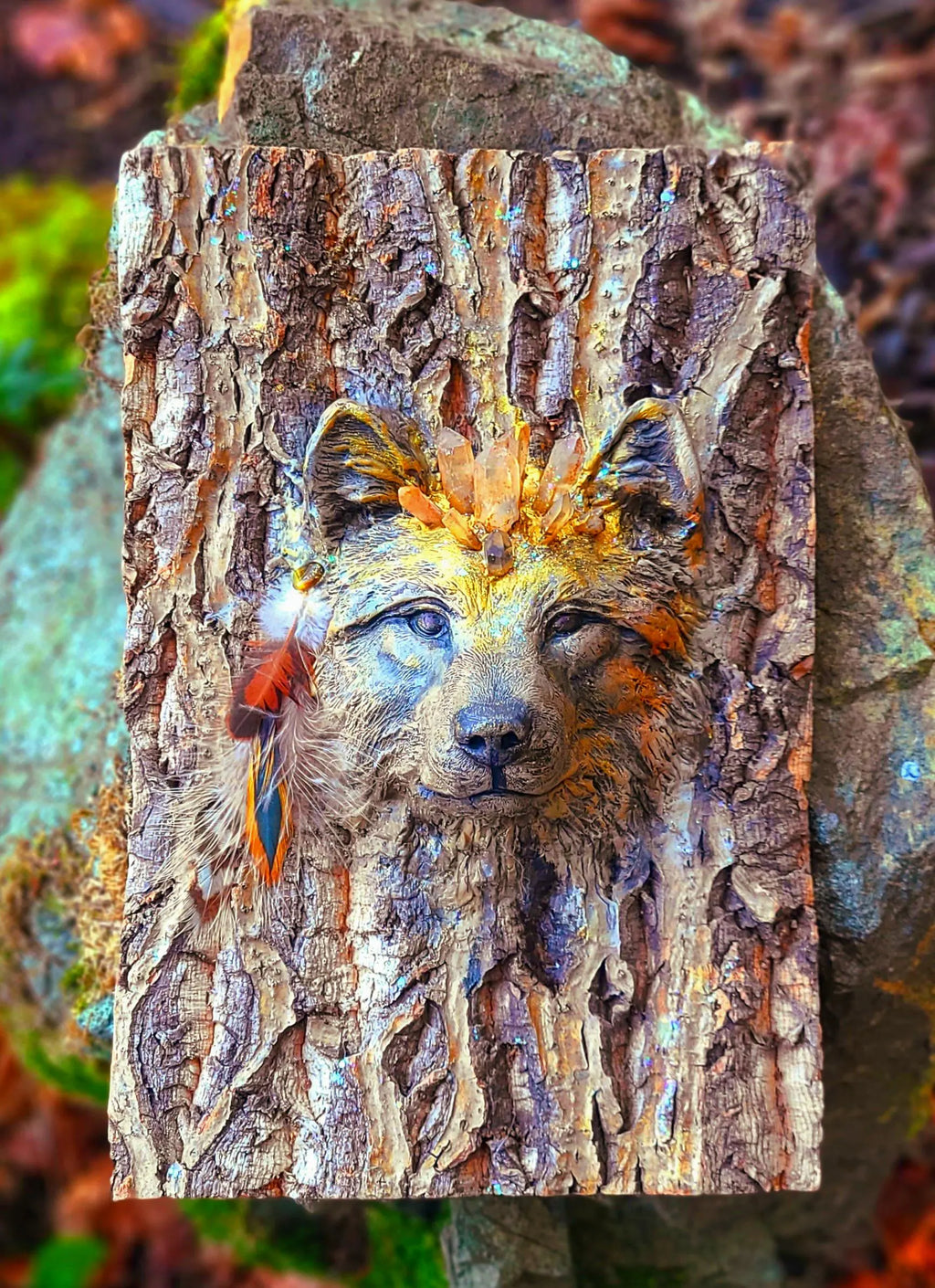 Fox Spirit, Tree Bark, Spiritual Sculpture for Animals Lovers