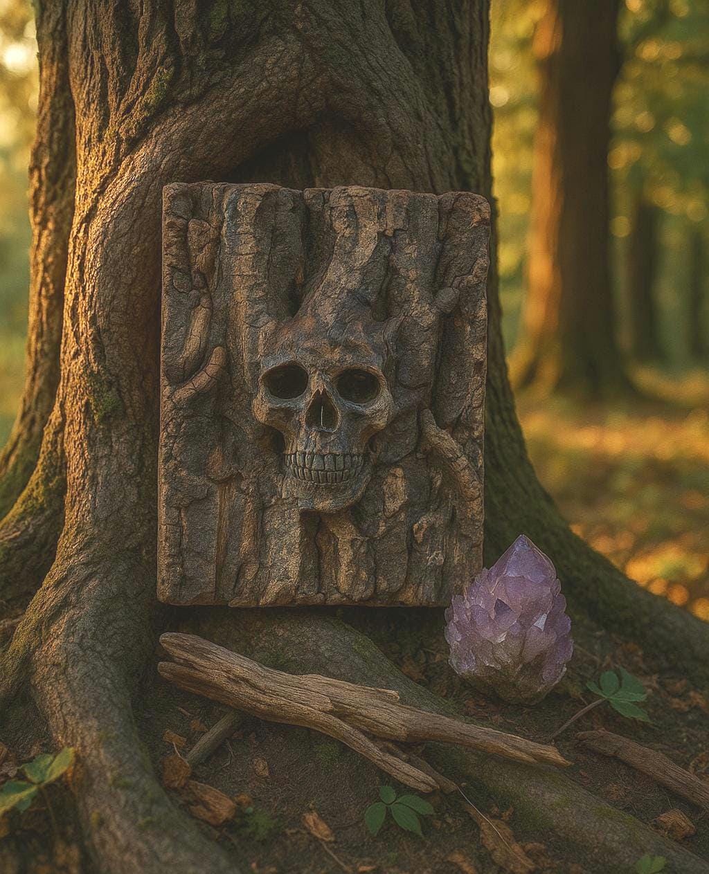 Spirit Skull on Bark, FREE SHIPPING, Nature-Inspired Sculpture by Debra Bernie