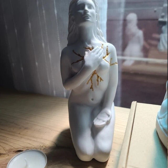 Self Love, Healing Gift, White and Gold, Sculpture by Debra Bernier, Shaping Spirit