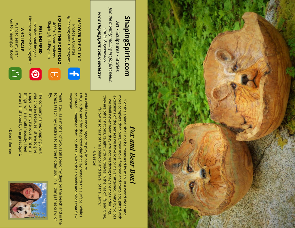Fox and Bear Bowl - Wildlife Art Card - Nature Inspired Greeting Card
