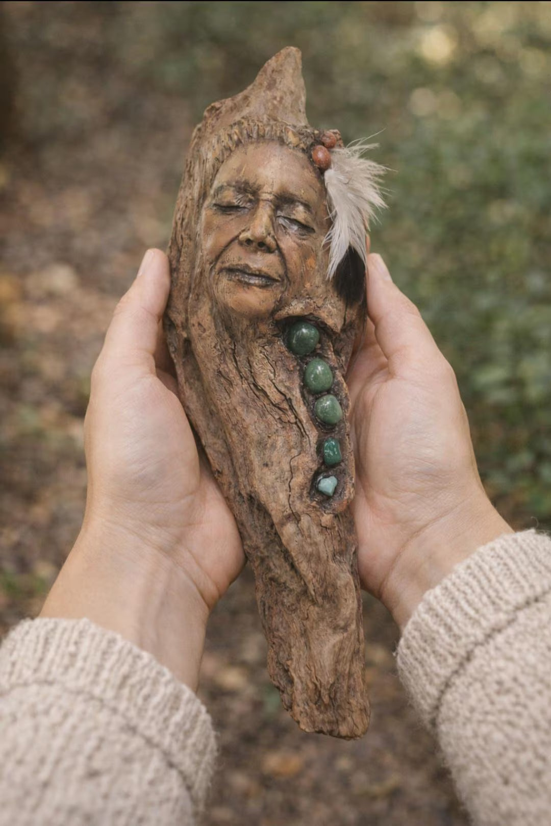 The Jade Keeper | Driftwood Sculpture with Turquoise & Jade