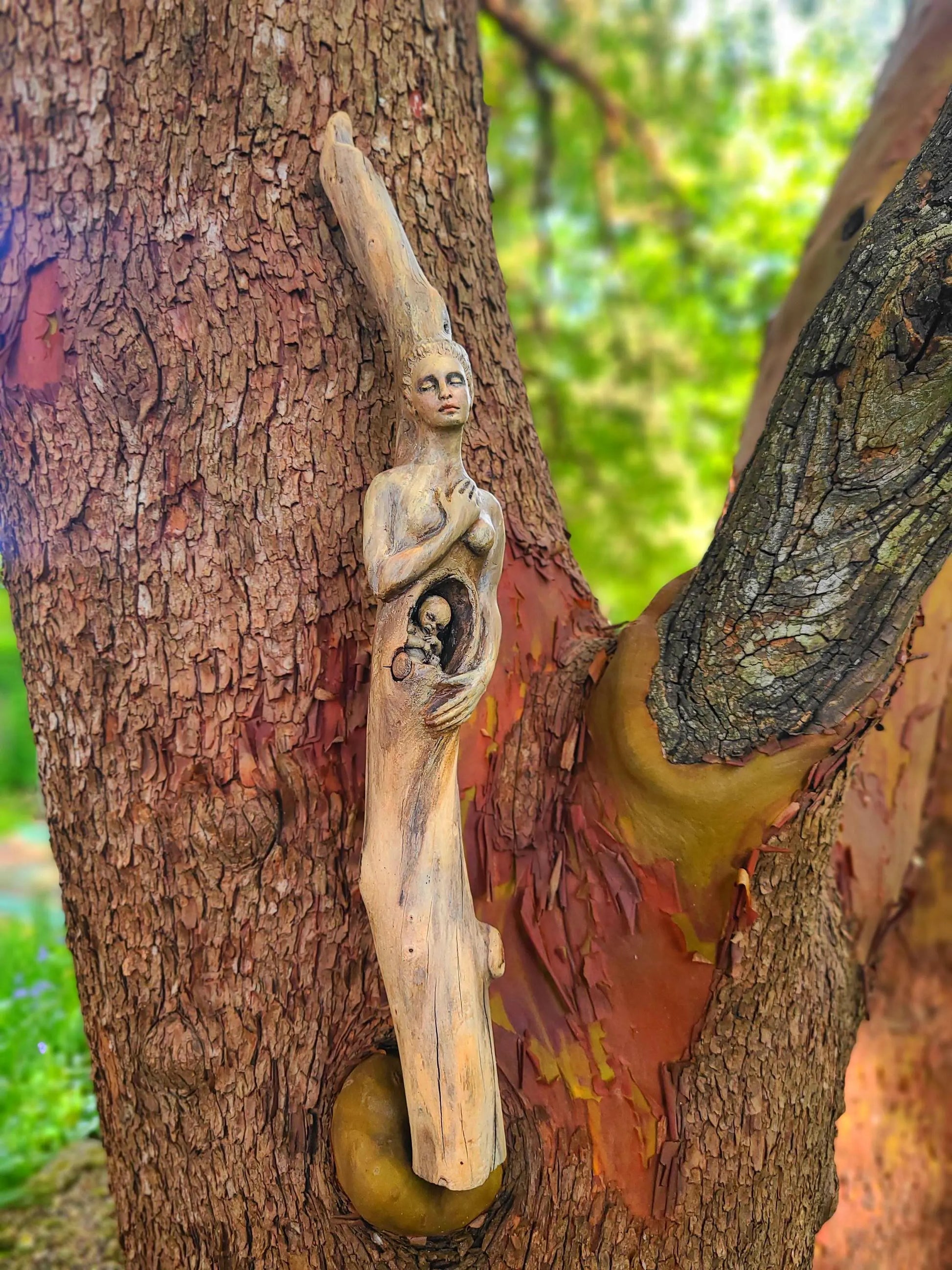 We Were One, Mother & Baby Talking Stick | Sacred Feminine Driftwood Sculpture