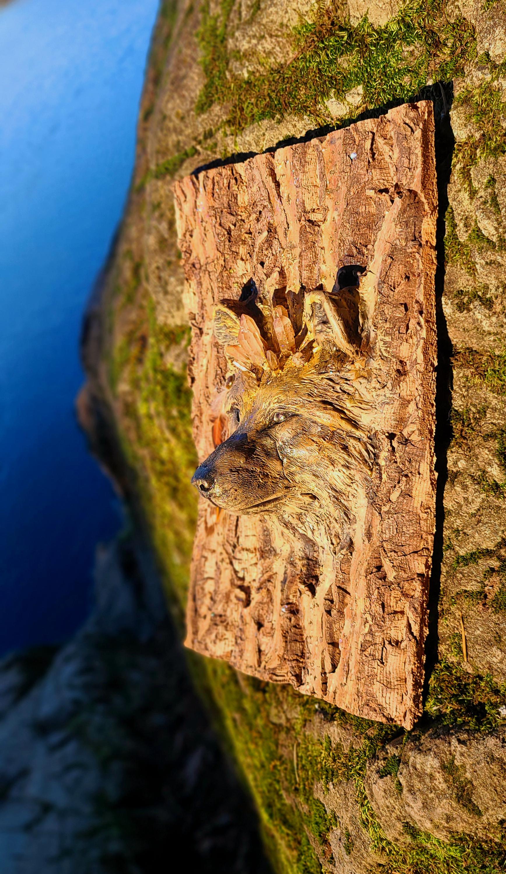 Fox Spirit Animal, Wisdom of the Trees, Sculpture by Debra Bernier Shaping Spirit