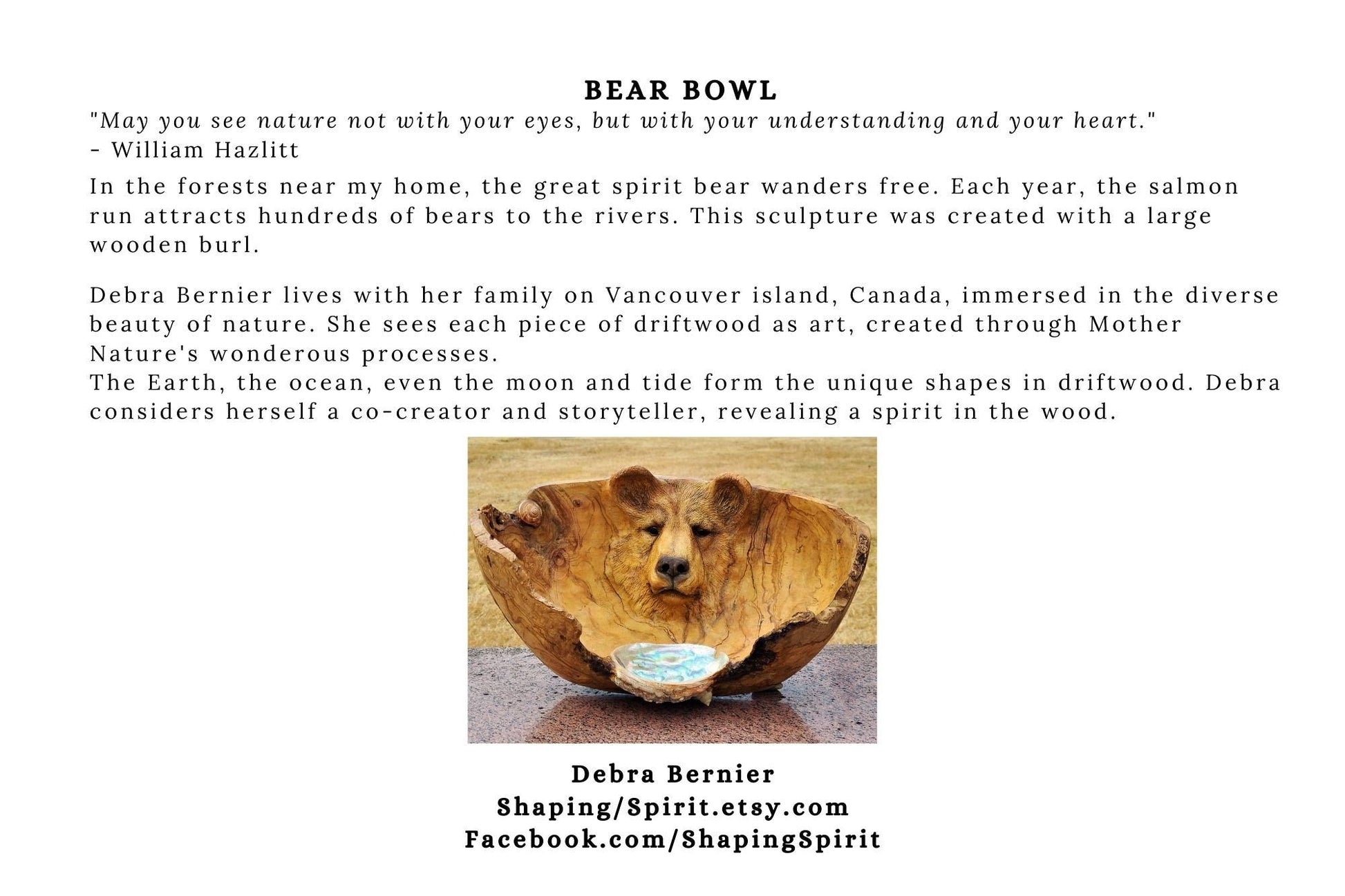 FREE SHIPPING - Art Card, Bear Bowl by Debra Bernier, Shaping Spirit