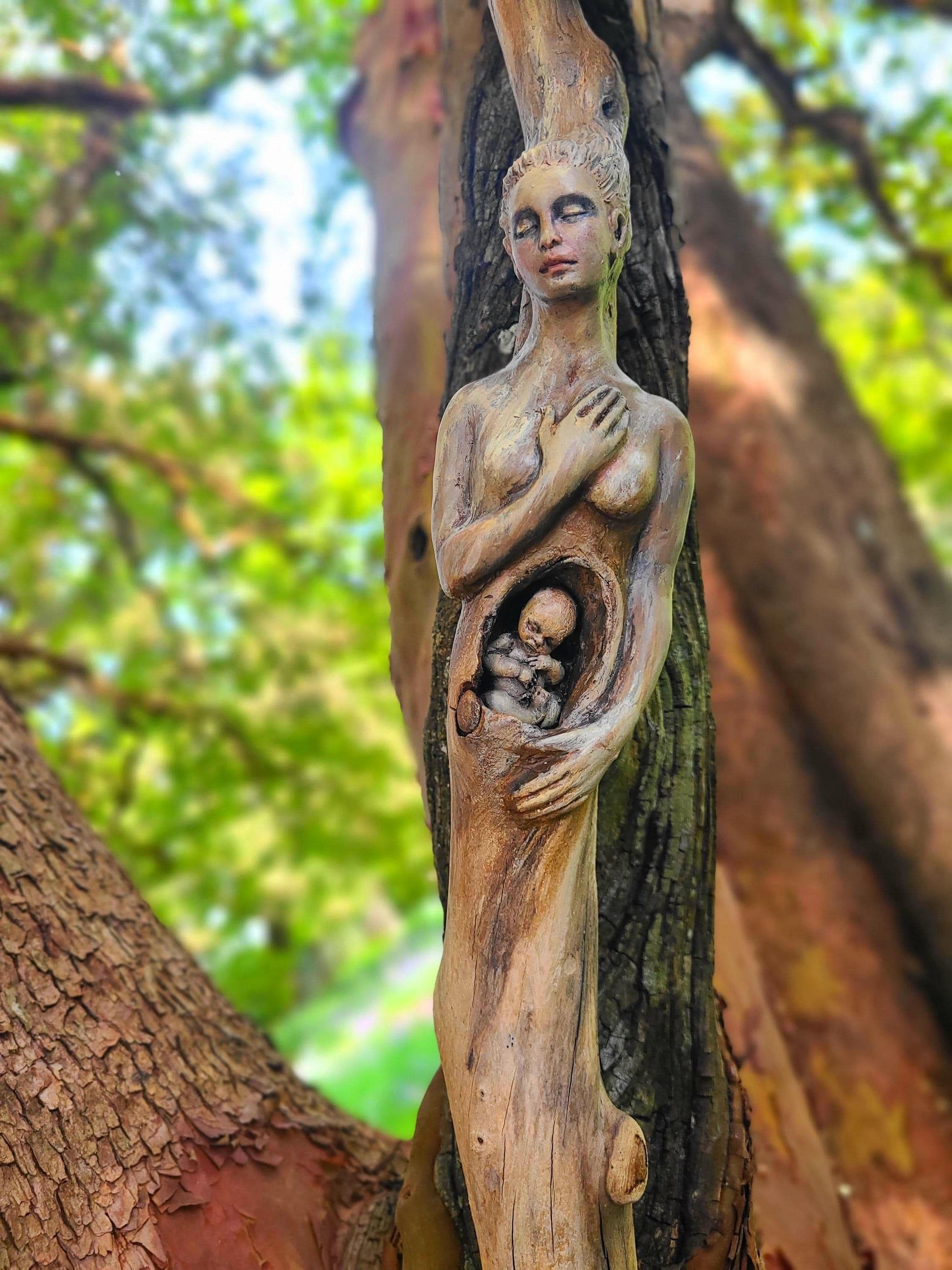 We Were One, Mother & Baby Talking Stick | Sacred Feminine Driftwood Sculpture