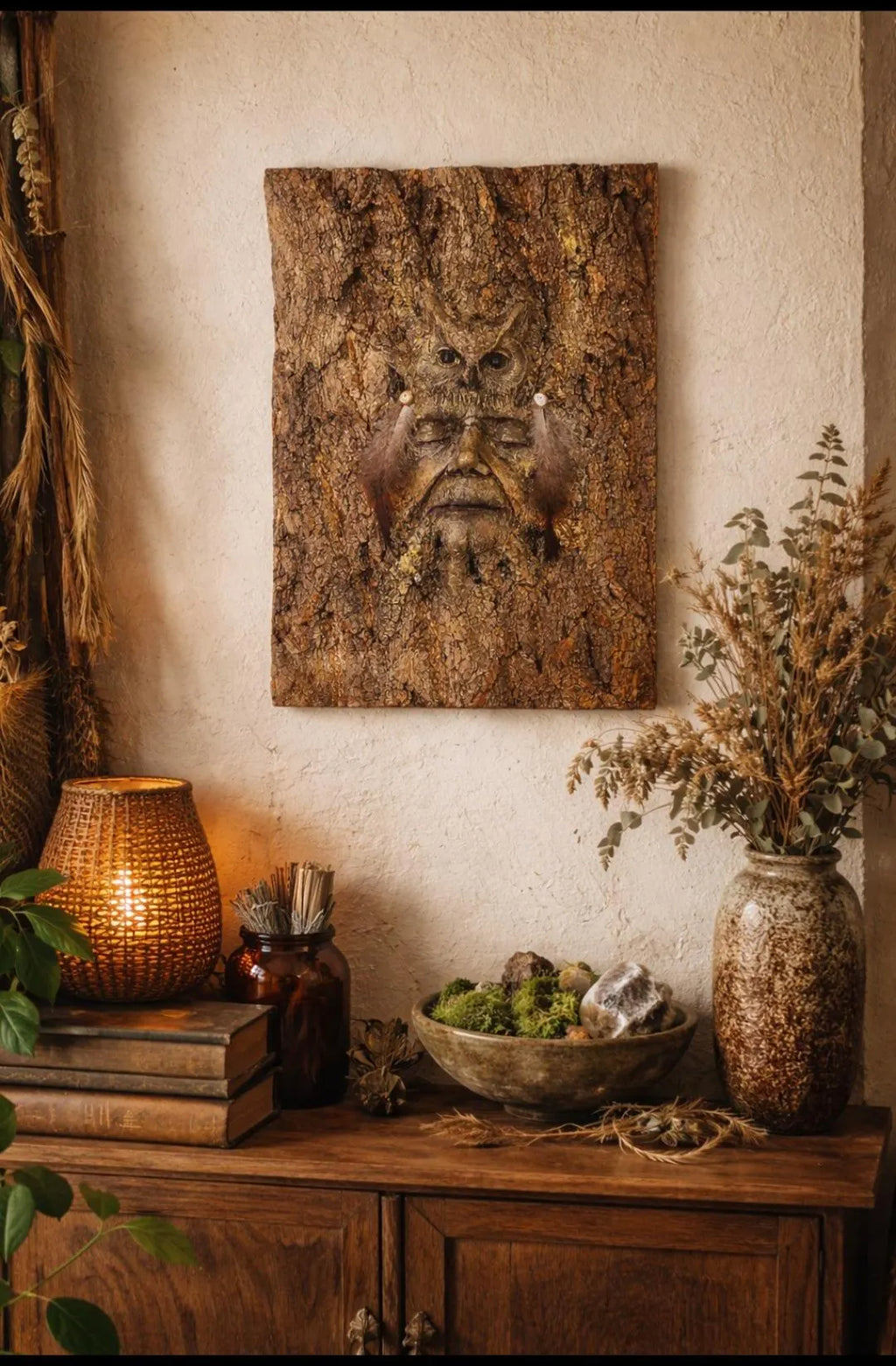 Owl Spirit of the Forest - Tree Bark Owl Sculpture | Spiritual Woodland Art