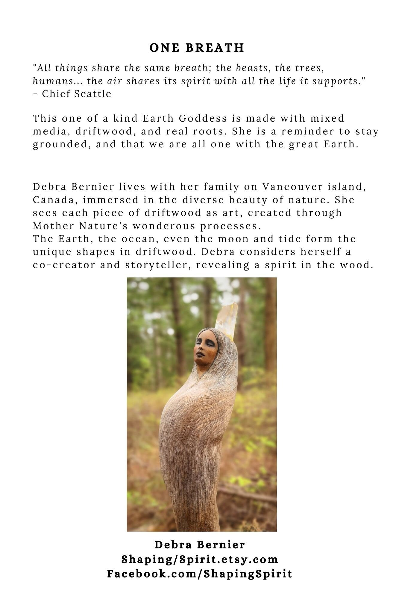 FREE SHIPPING - Art Card, One Breath, Roots Woman, by Debra Bernier, Shaping Spirit