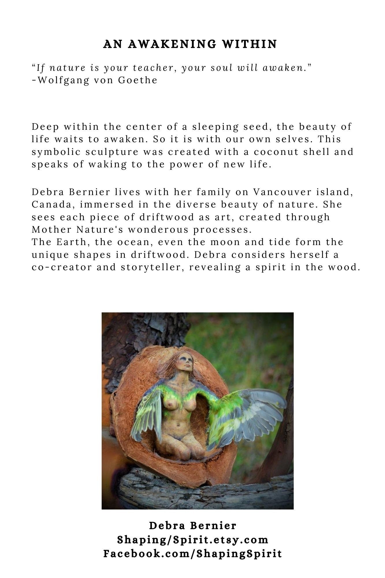 FREE SHIPPING - Art Card, An Awakening Within, by Debra Bernier, Shaping Spirit