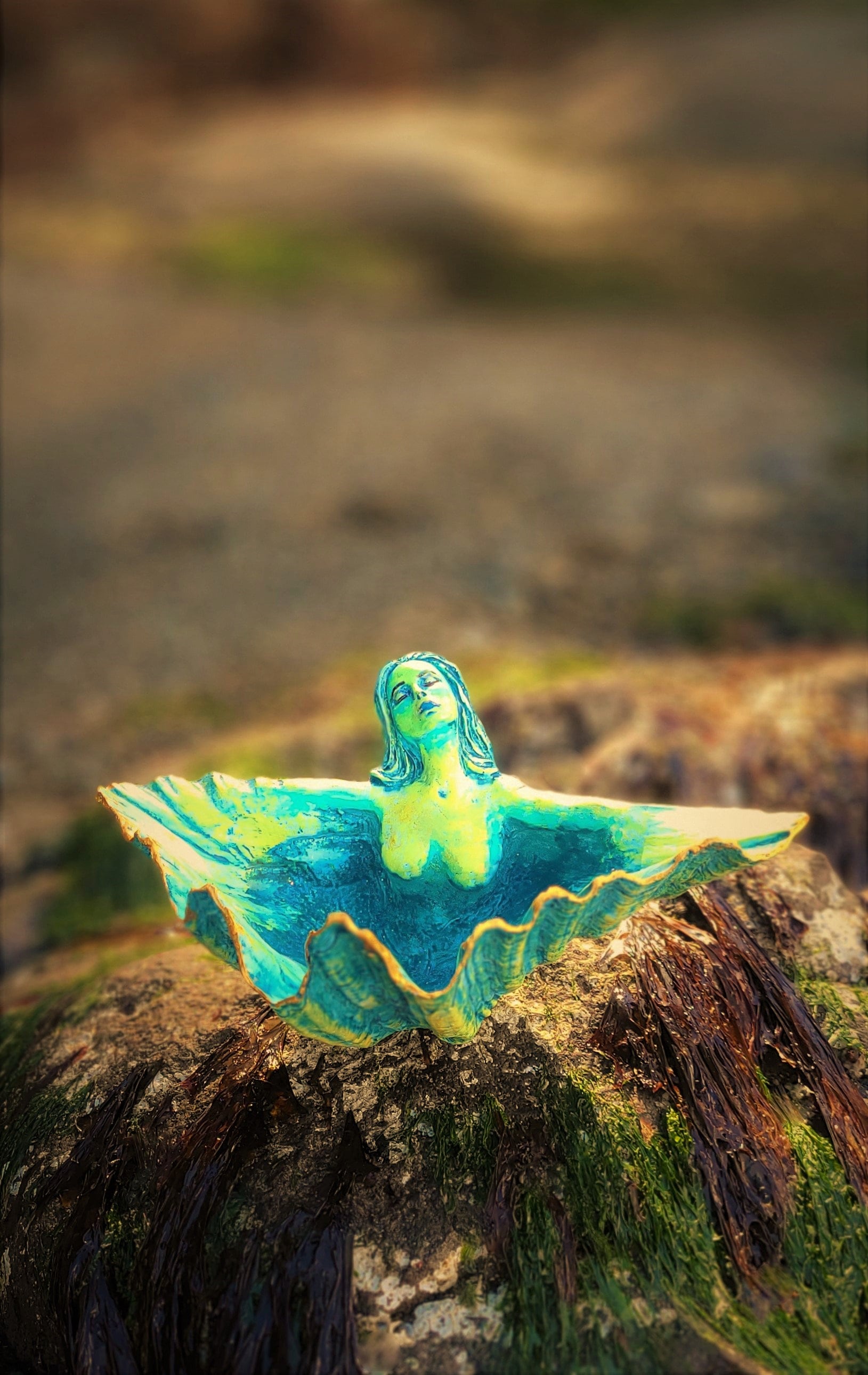 Ocean Treasure Bowl, Clam Shell Goddess, Altar Bowl Sculpture by Shaping Spirit, Debra Bernier