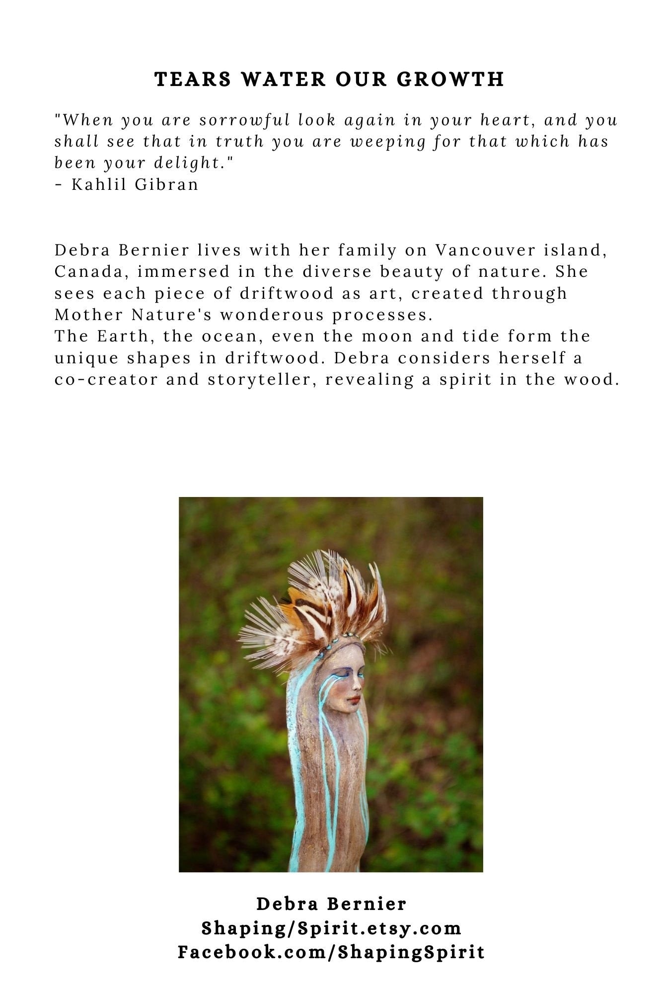 FREE SHIPPING - Art Card, Tears Water Our Growth, by Debra Bernier, Shaping Spirit