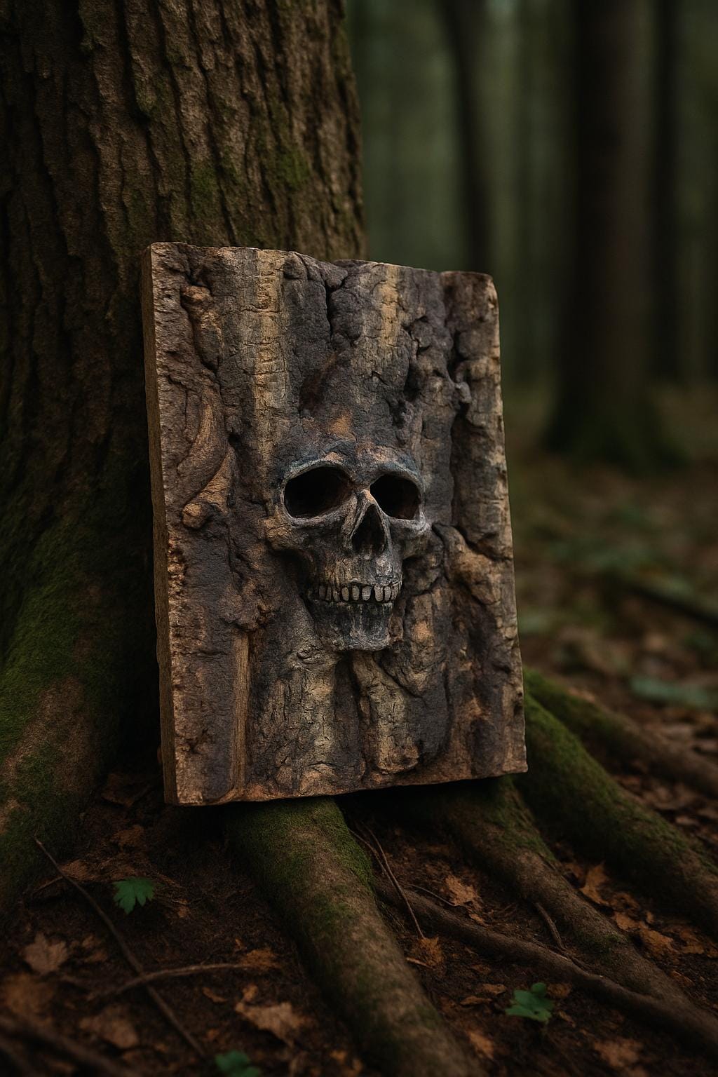 Spirit Skull on Bark, FREE SHIPPING, Nature-Inspired Sculpture by Debra Bernie