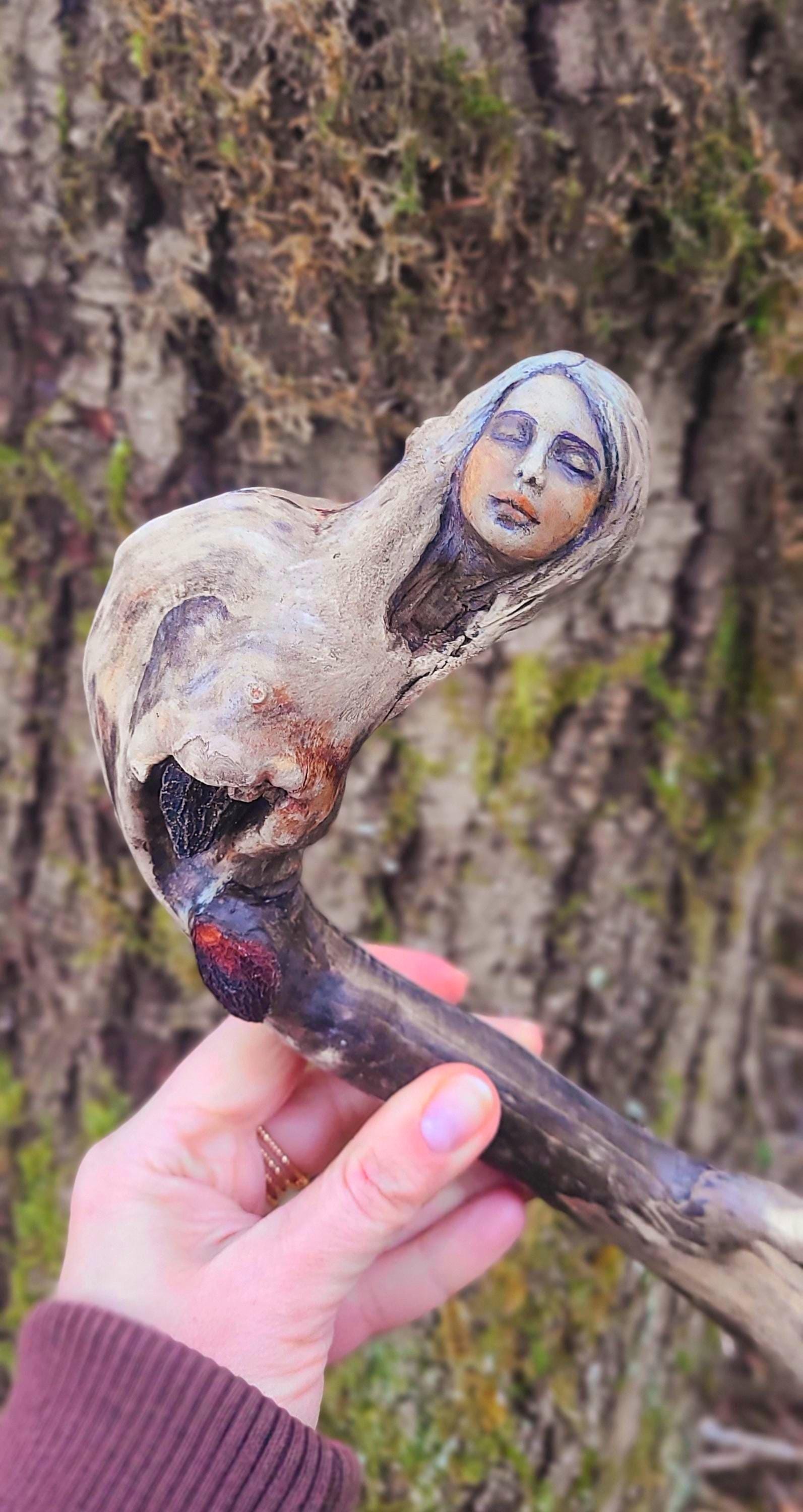 Seed Woman, Driftwood Carving Sculpture, Sacred Art by Debra Bernier, Shaping Spirit