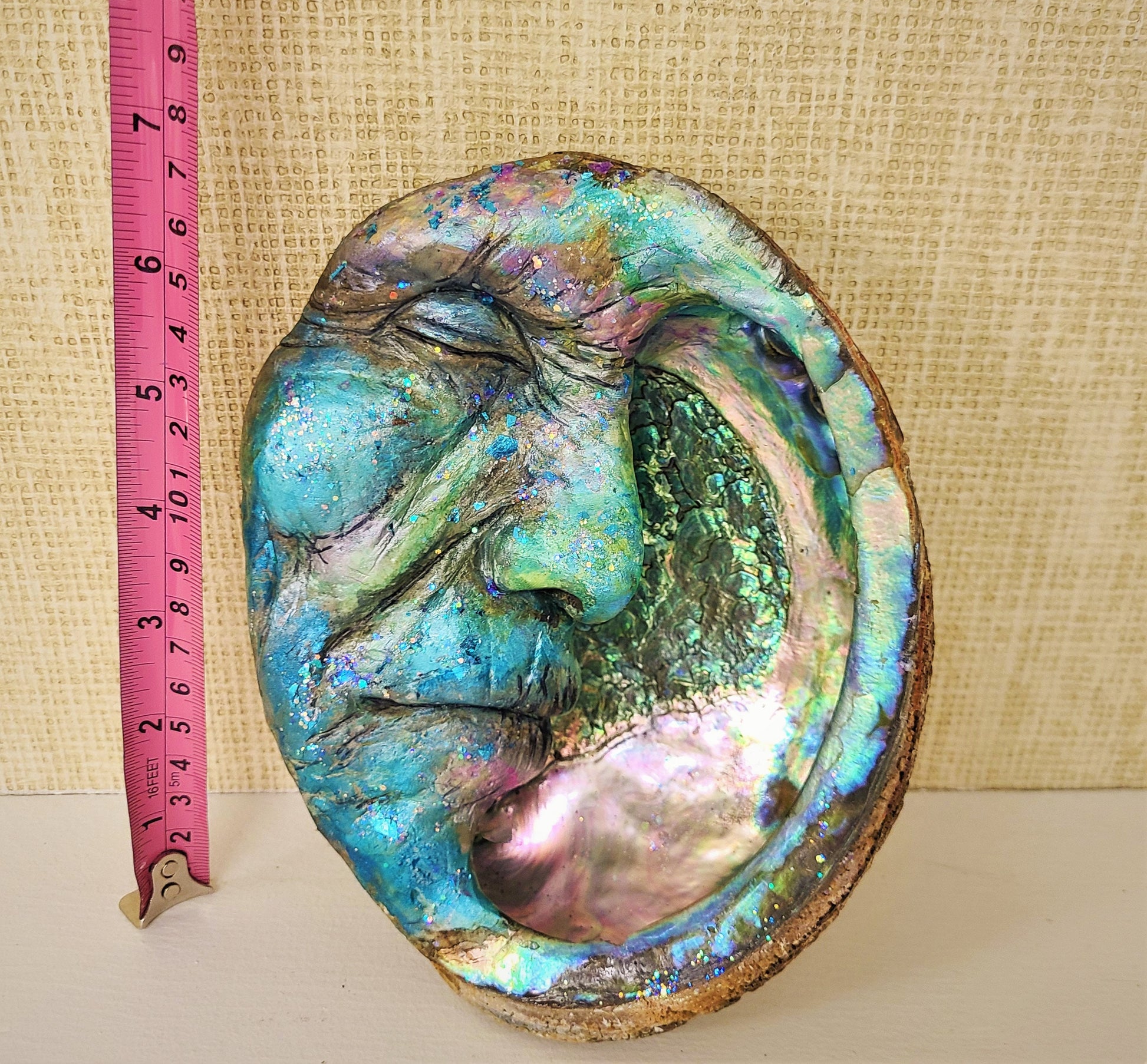 Man in the Moon Large, Elder Moon, Abalone, Mother of Pearl Shell, By Debra Bernier