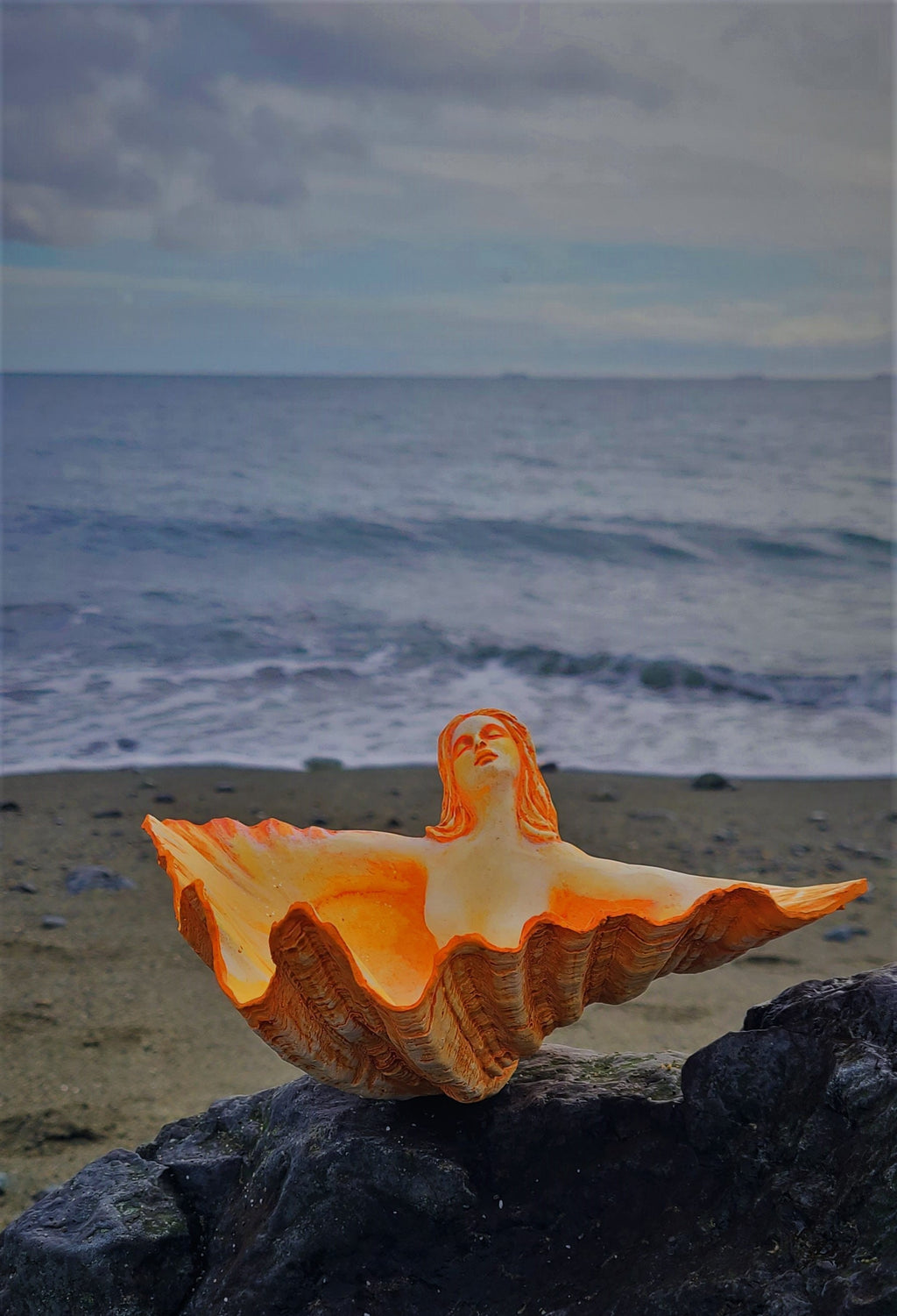 Ocean Treasure Bowl, WHITE Clam Shell Goddess, Altar Sculpture by Shaping Spirit, Debra Bernier