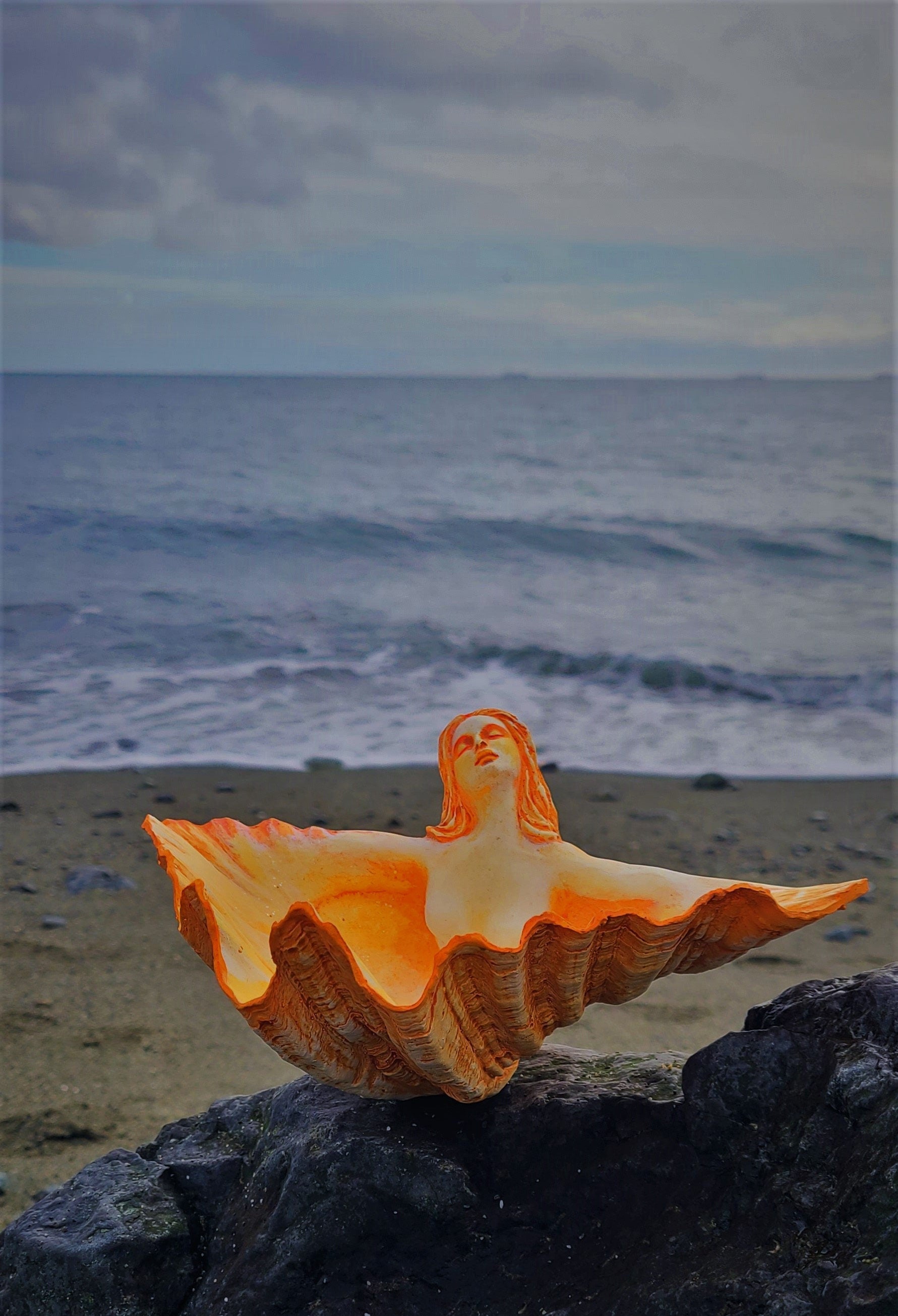 Ocean Treasure Bowl, WHITE Clam Shell Goddess, Altar Sculpture by Shaping Spirit, Debra Bernier
