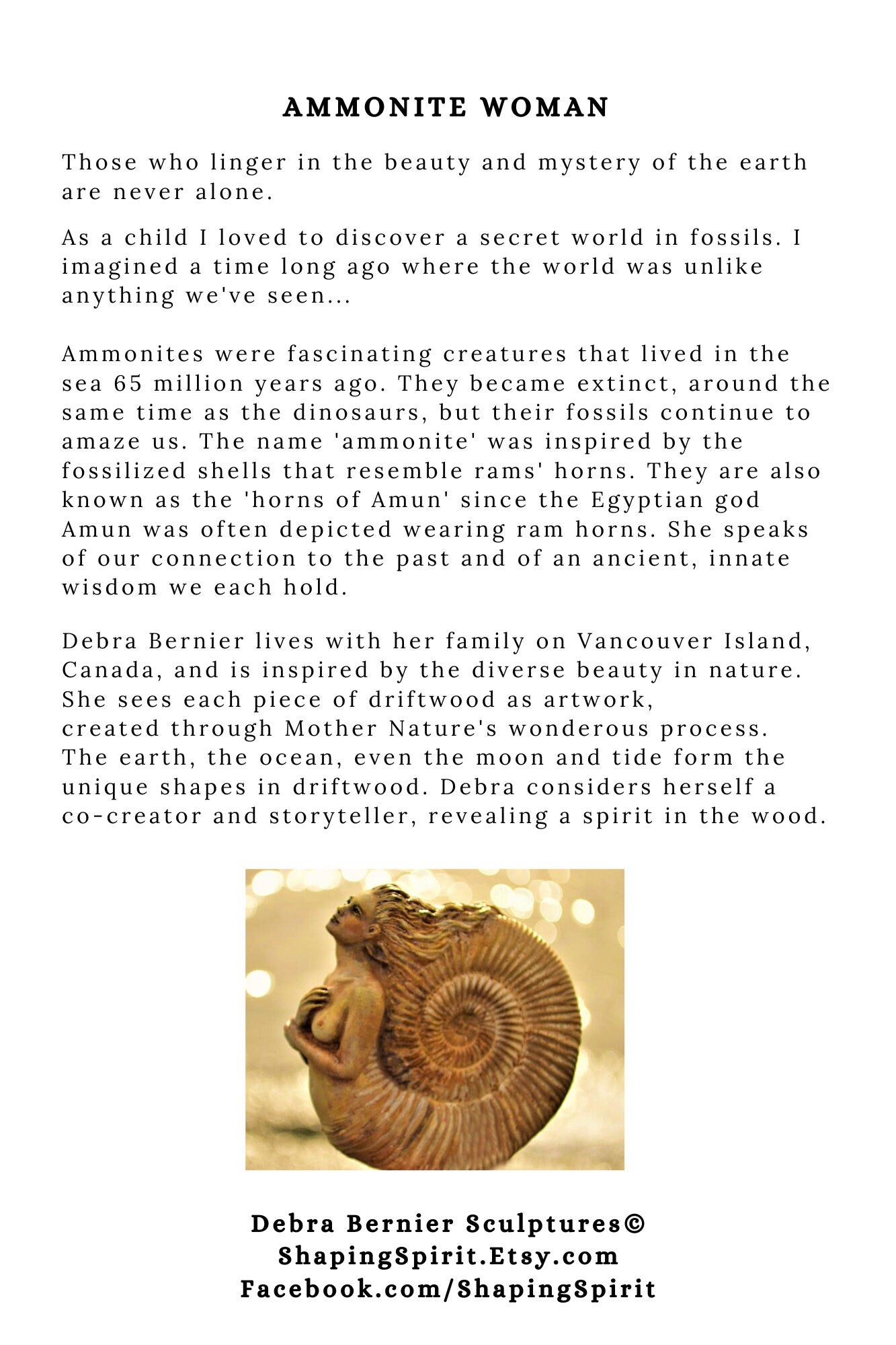 FREE SHIPPING - Art Card, Ammonite Woman, by Debra Bernier, Shaping Spirit