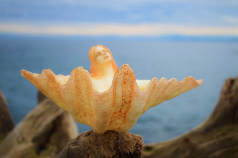 Ocean Treasure Bowl, WHITE Clam Shell Goddess, Altar Sculpture by Shaping Spirit, Debra Bernier