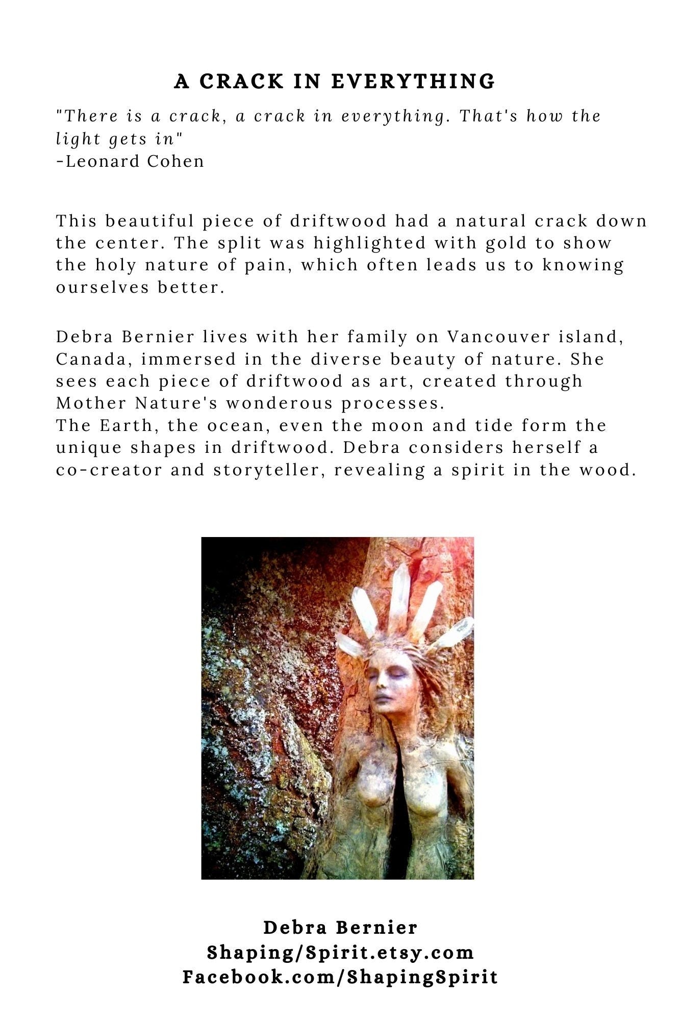 FREE SHIPPING - Art Card, A Crack In Everything, by Debra Bernier, Shaping Spirit