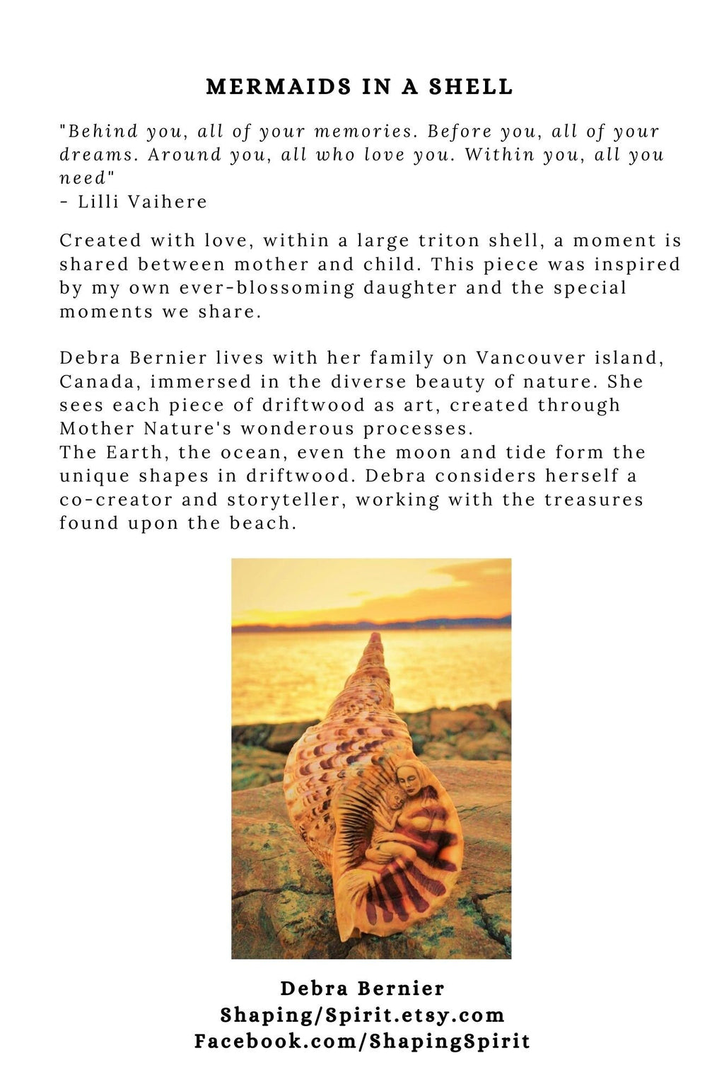 FREE SHIPPING - Art Card, Mermaids in a Shell, by Debra Bernier, Shaping Spirit