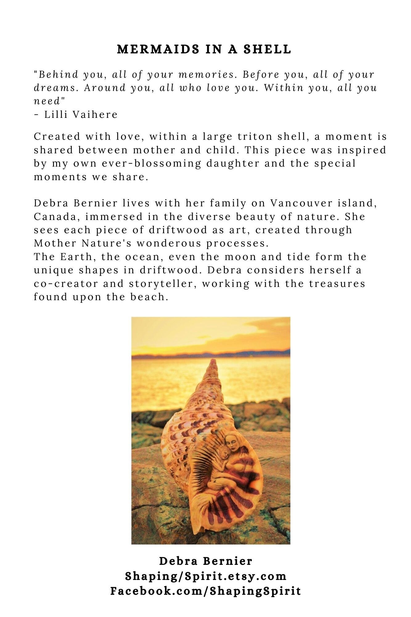 FREE SHIPPING - Art Card, Mermaids in a Shell, by Debra Bernier, Shaping Spirit