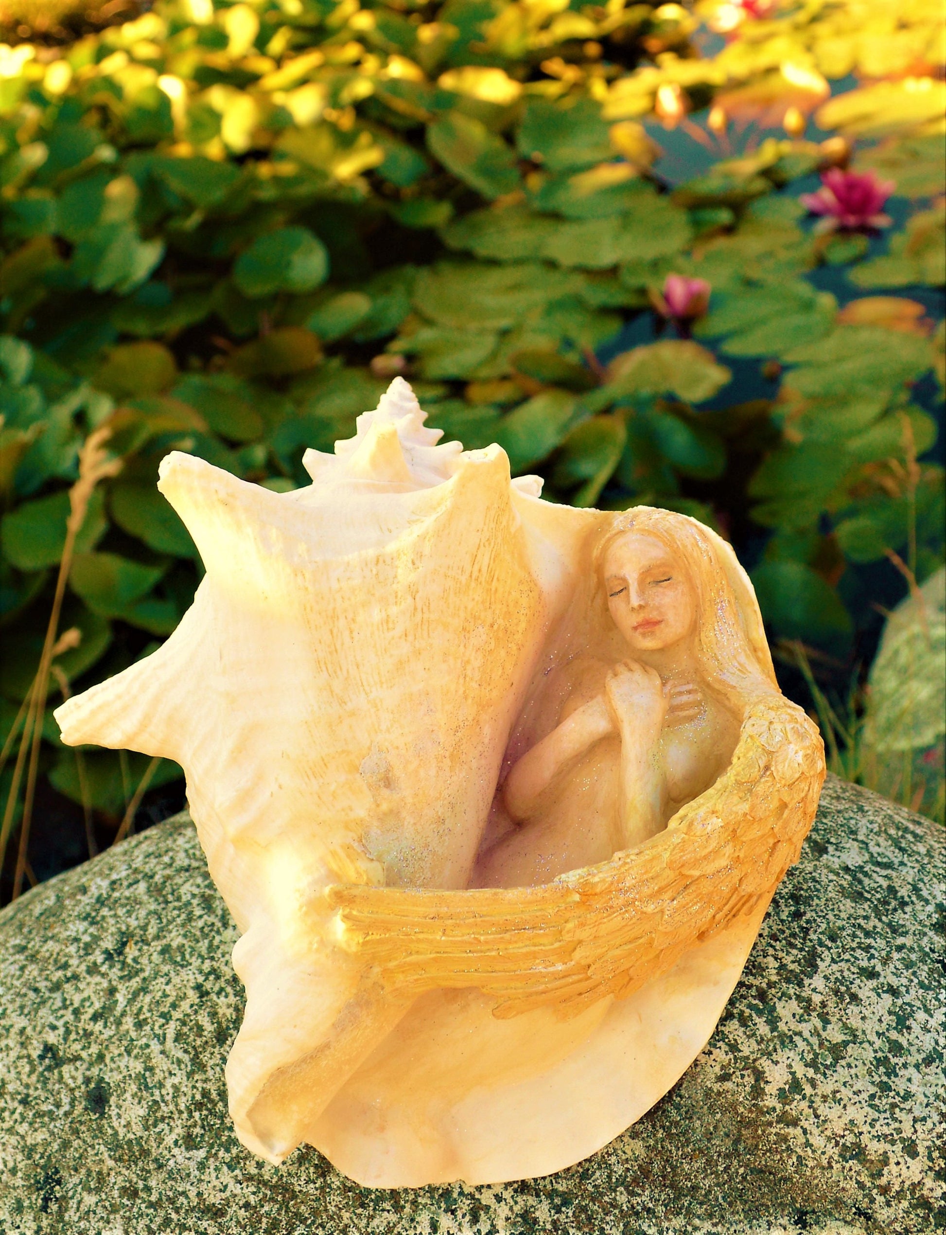 Angel Resting, Winged Woman in Conch Shell, By ShapingSpirit, Debra Bernier