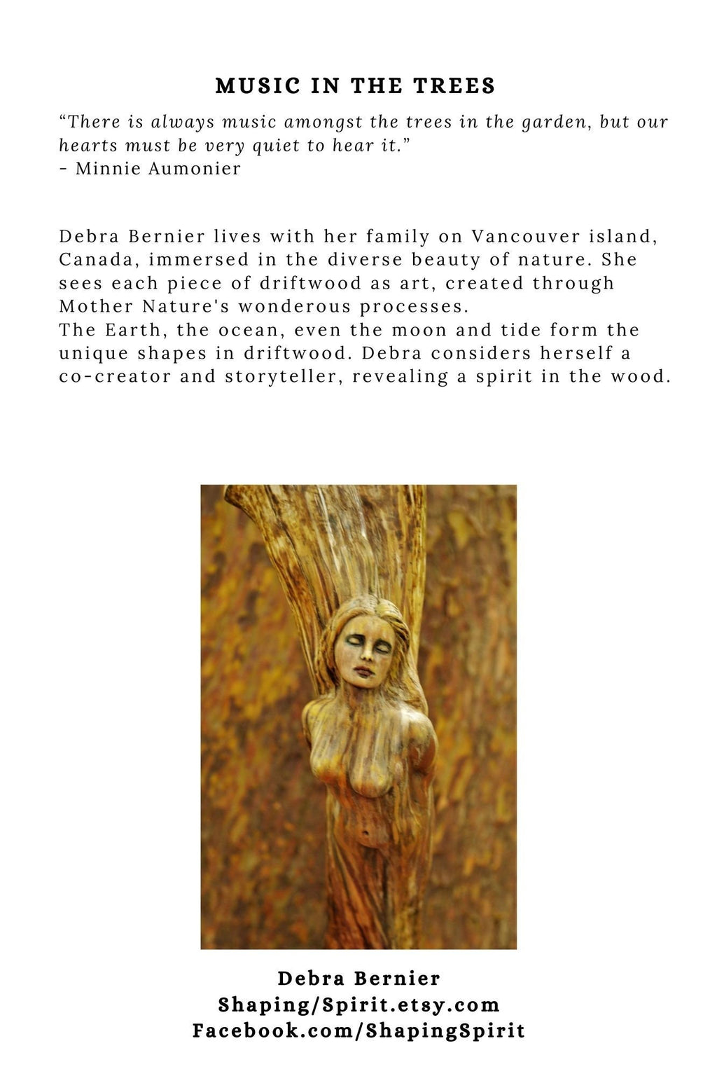 FREE SHIPPING - Art Card, Music In The Trees, by Debra Bernier, Shaping Spirit