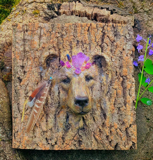 Bear Spirit Animal Tree Bark Sculpture - Strength