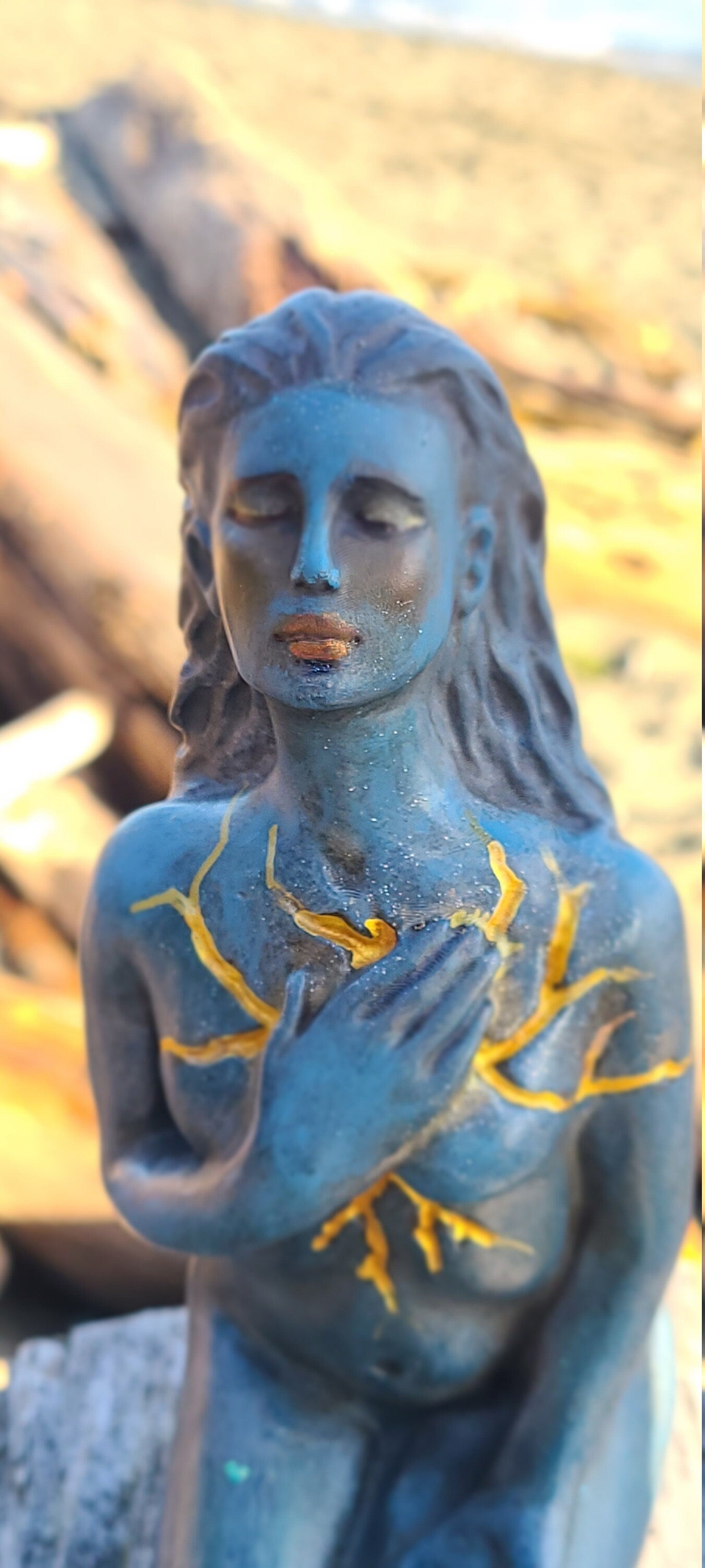 Self Love, Healing Gift, Blue and Gold, Sculpture by Debra Bernier, Shaping Spirit
