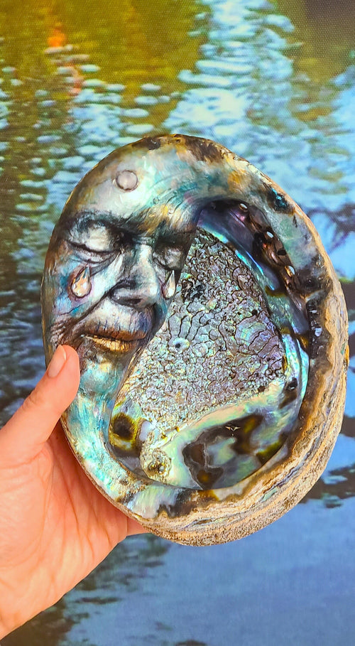 Abalone Moon, Woman with Tears, Sculpture by Debra Bernier Shaping Spirit