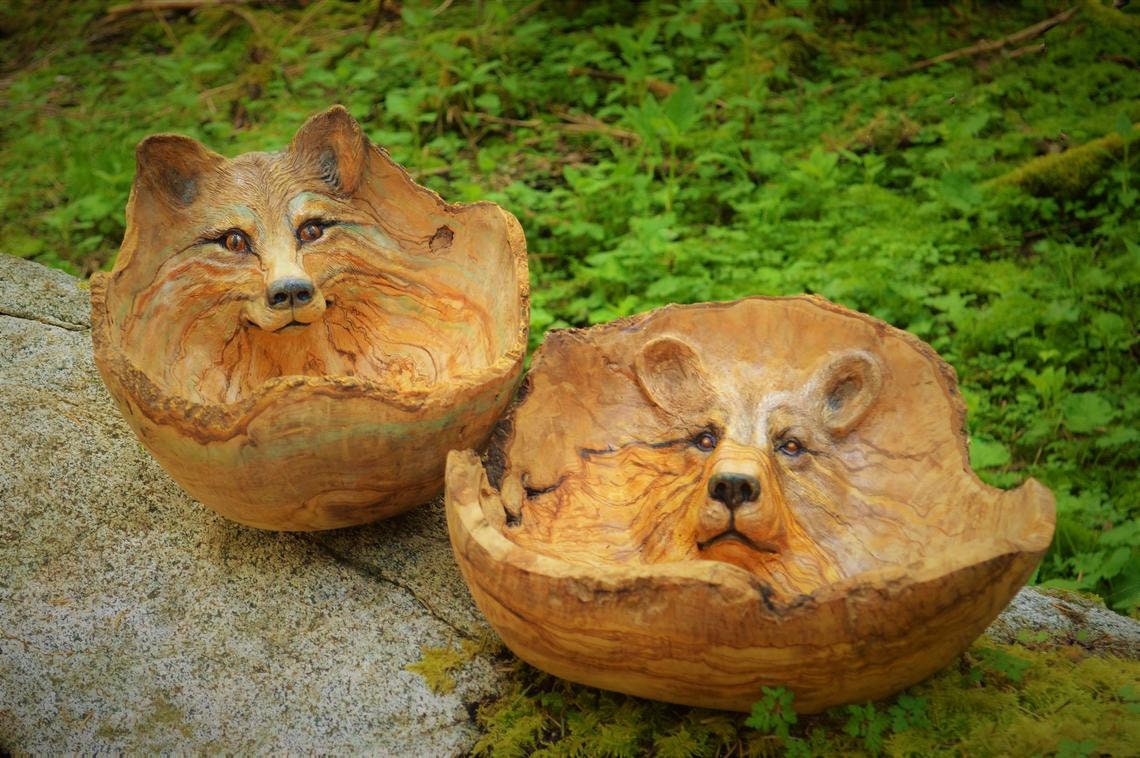 FREE SHIPPING - Art Card, Fox and Bear Bowl, by Debra Bernier, Shaping Spirit