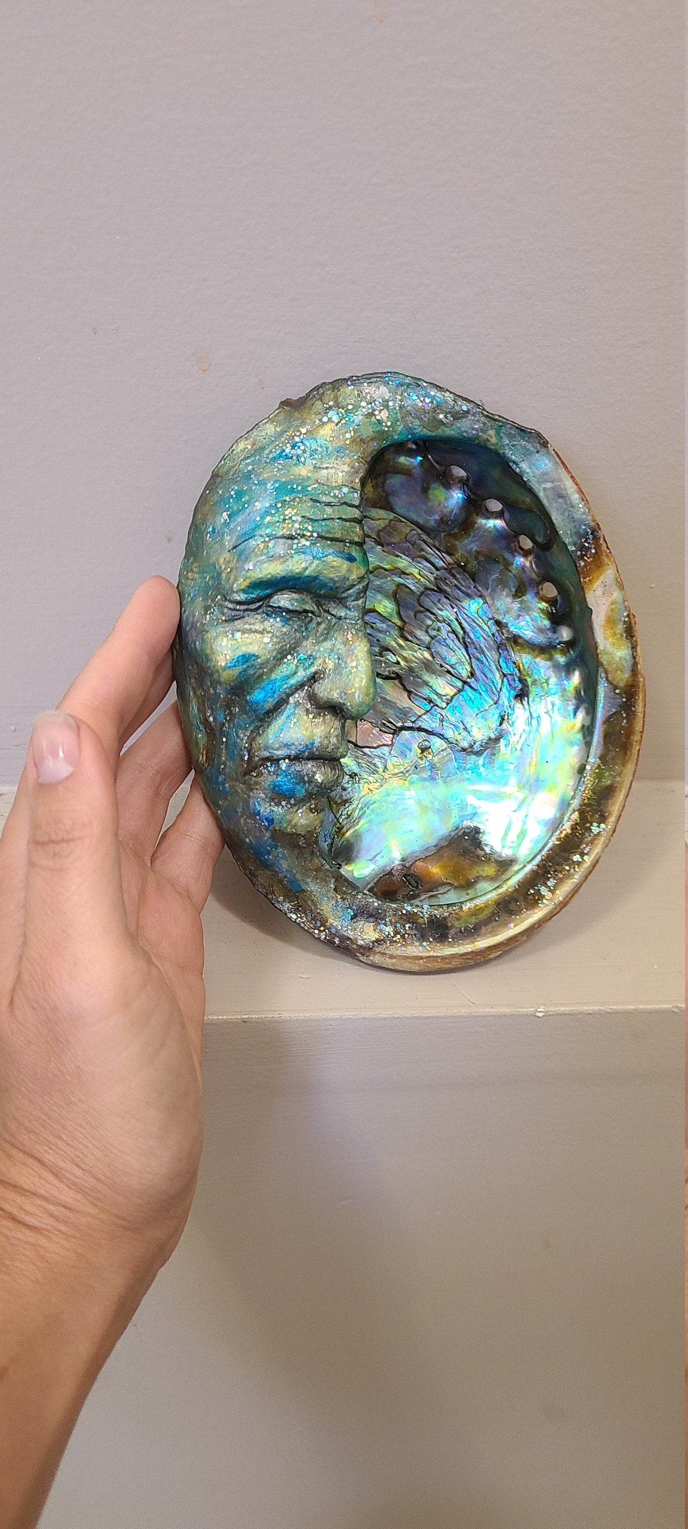 Man In The Moon Abalone Sculpture By Debra Bernier, Shaping Spirit