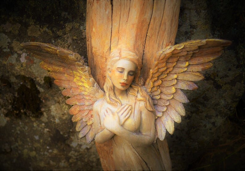 FREE SHIPPING - Art Card, Angel in Wood, by Debra Bernier, Shaping Spirit
