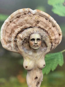 Mushroom Woman Wand, Driftwood Fungi Sculpture