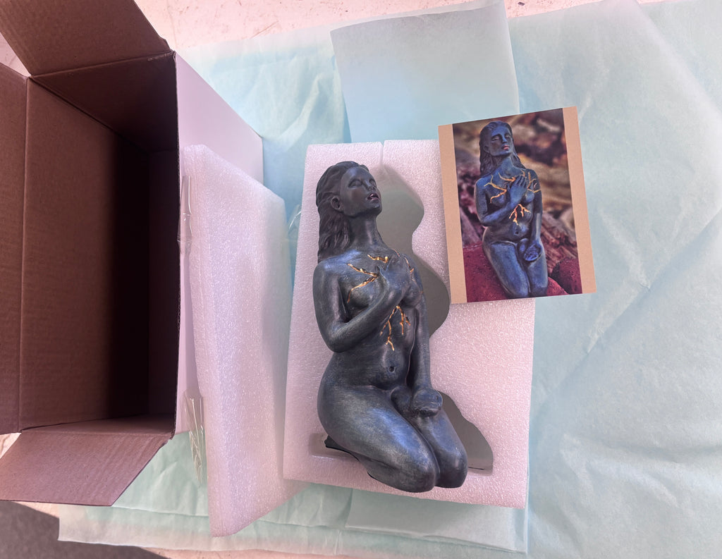 Self Love Blue and Gold Sculpture – Symbol of Healing, Compassion & Inner Strength | Meaningful Spiritual Art