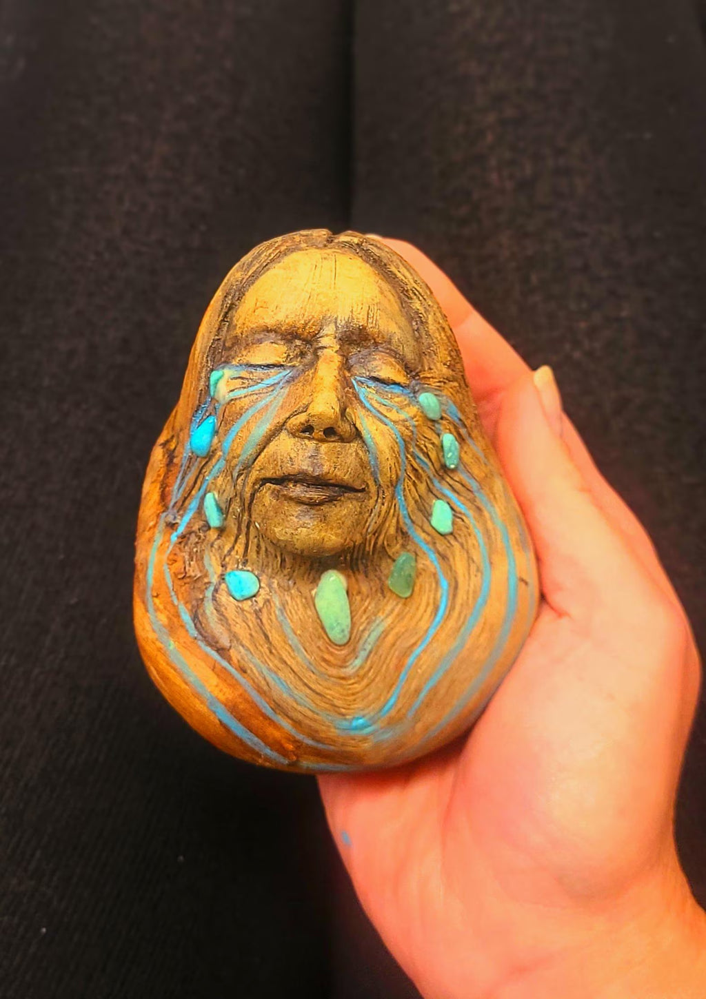 The Older I Get, The More Beautiful Life Becomes, Wood Burl Woman, Turquoise Stone Tears by Shaping Spirit, Debra Bernier