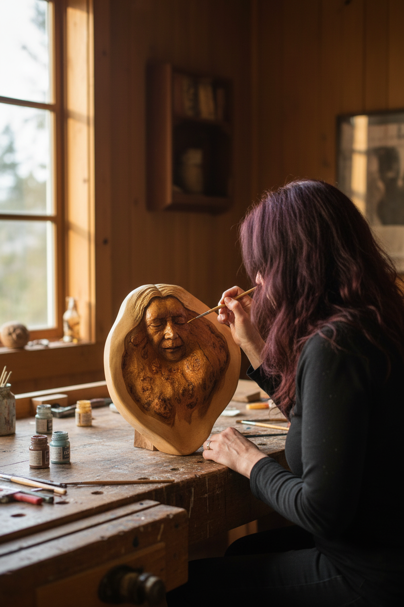 Wisdom Bowl, Wooden Burl Bowl sculpture, By Debra Bernier, Shaping Spirit
