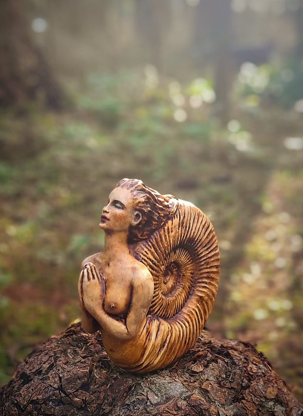 Detail view of Ammonite Woman sculpture highlighting feminine form and sculptural expression