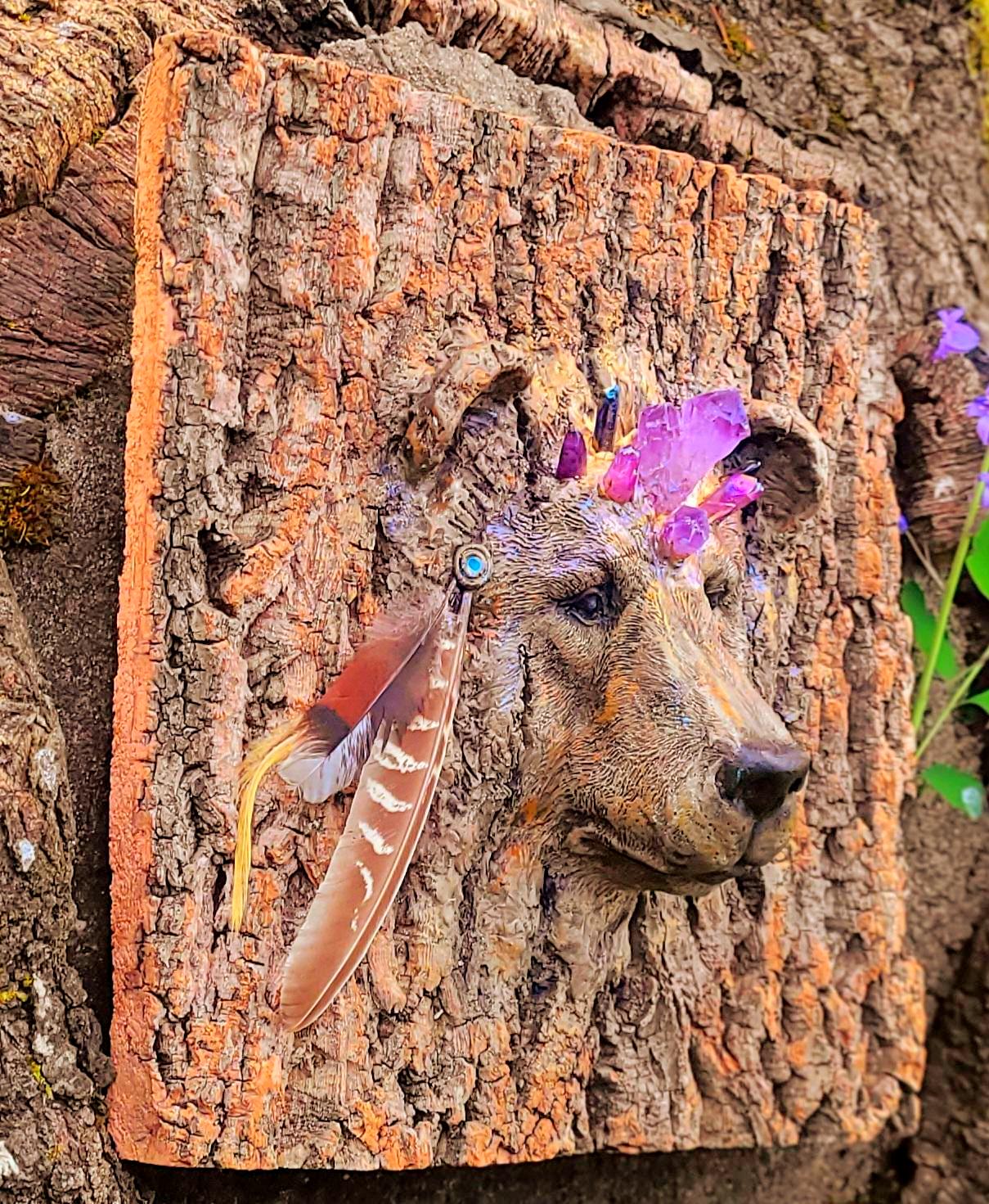 Bear Spirit Animal, Wisdom of the Trees, Bark, Sacred Art Sculpture by Debra Bernier