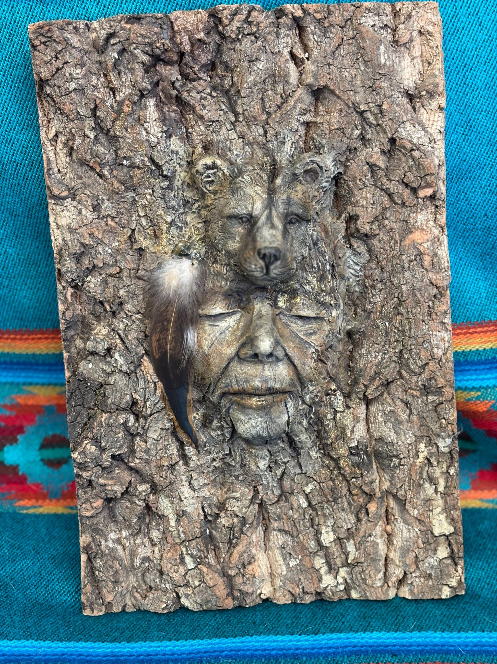 Bear Spirit of the Forest tree bark bear sculpture symbolic animal art